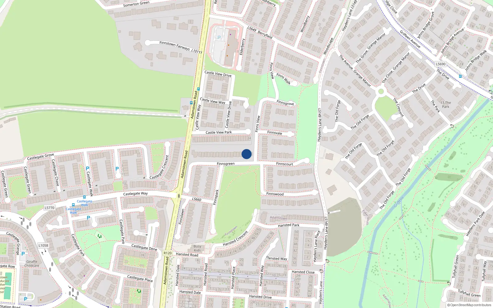 Overhead map showing the location of 2 Finnsgreen, Lucan