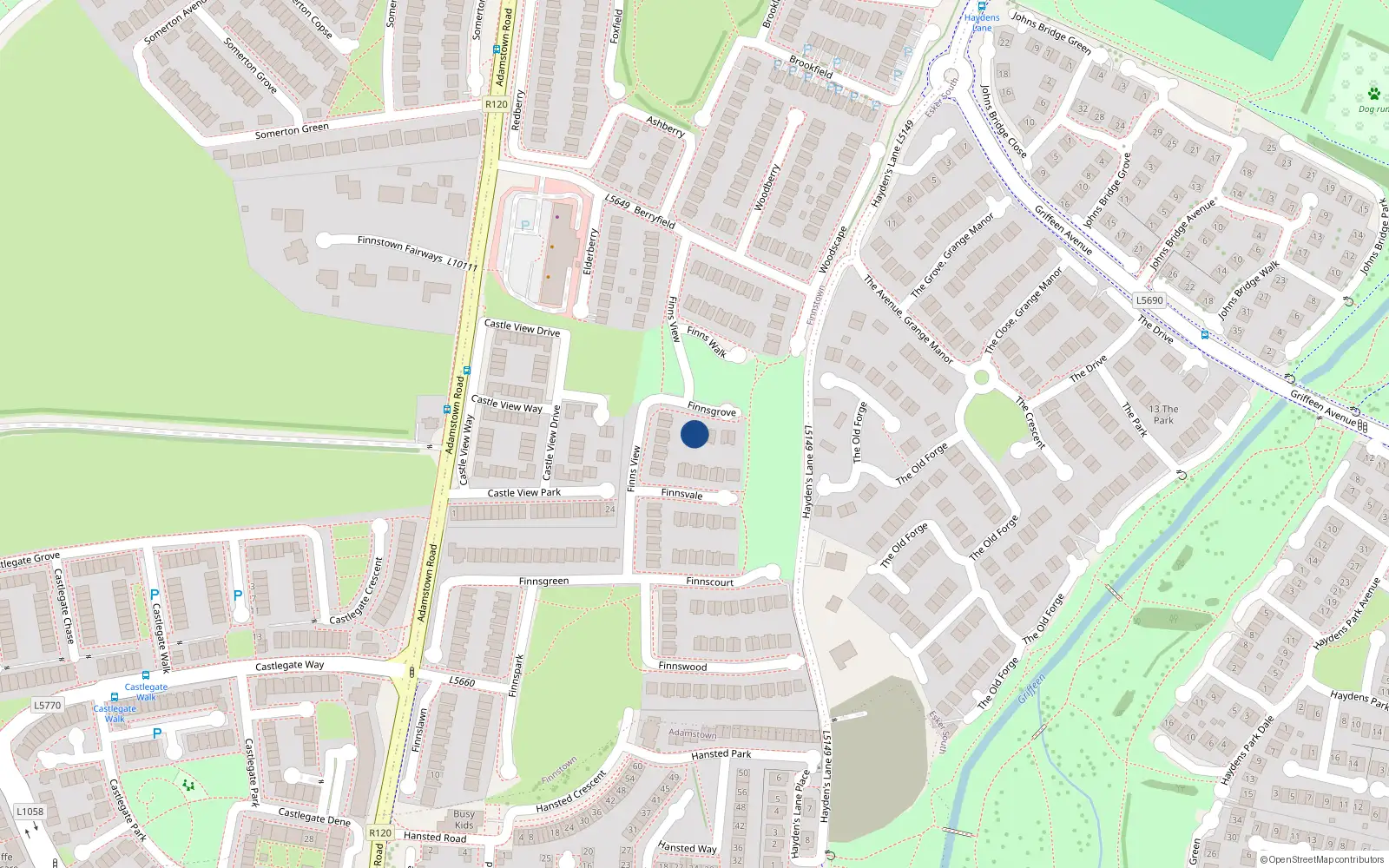 Overhead map showing the location of 2 Finnsgrove, Lucan