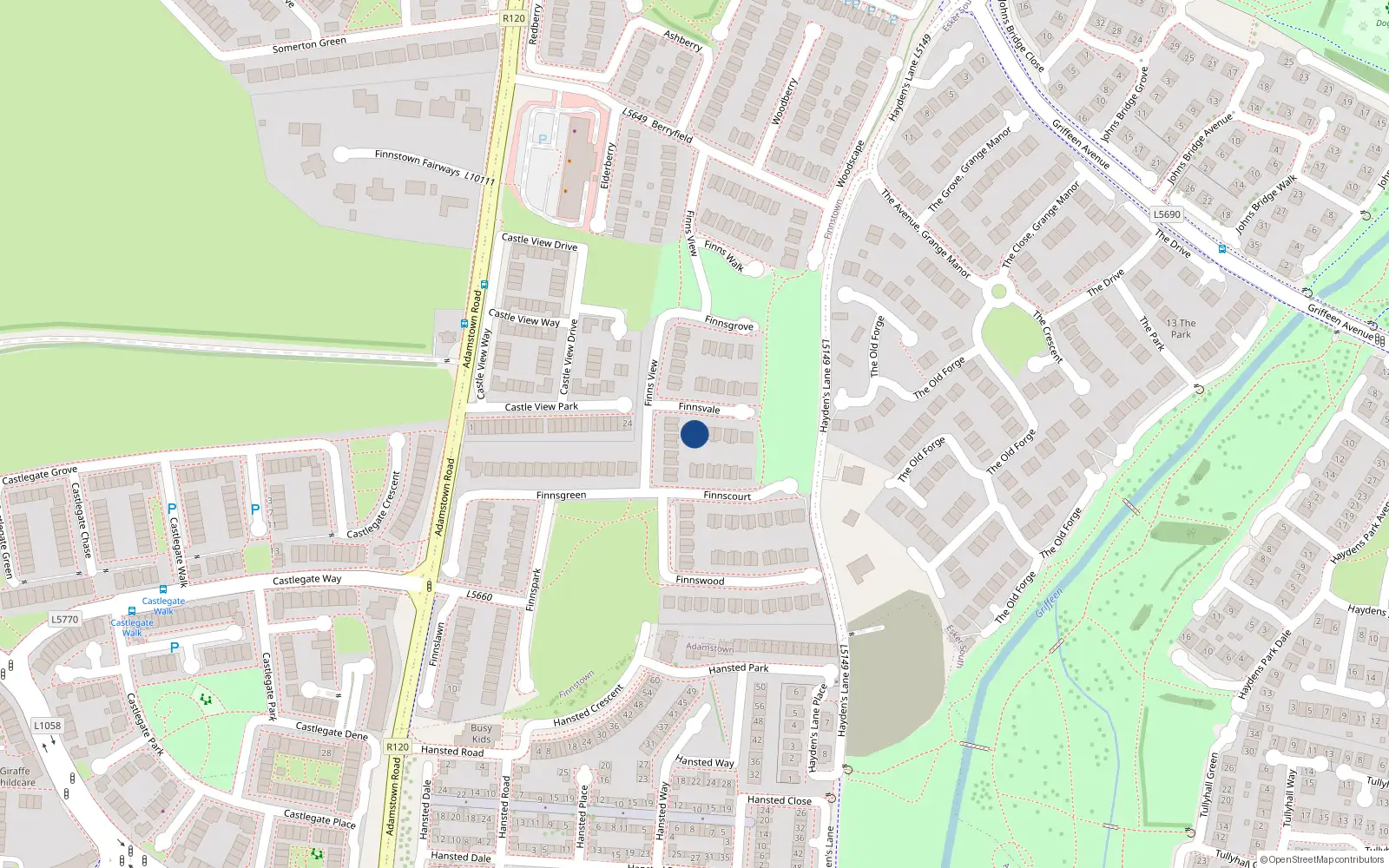 Overhead map showing the location of 2 Finnsvale, Lucan