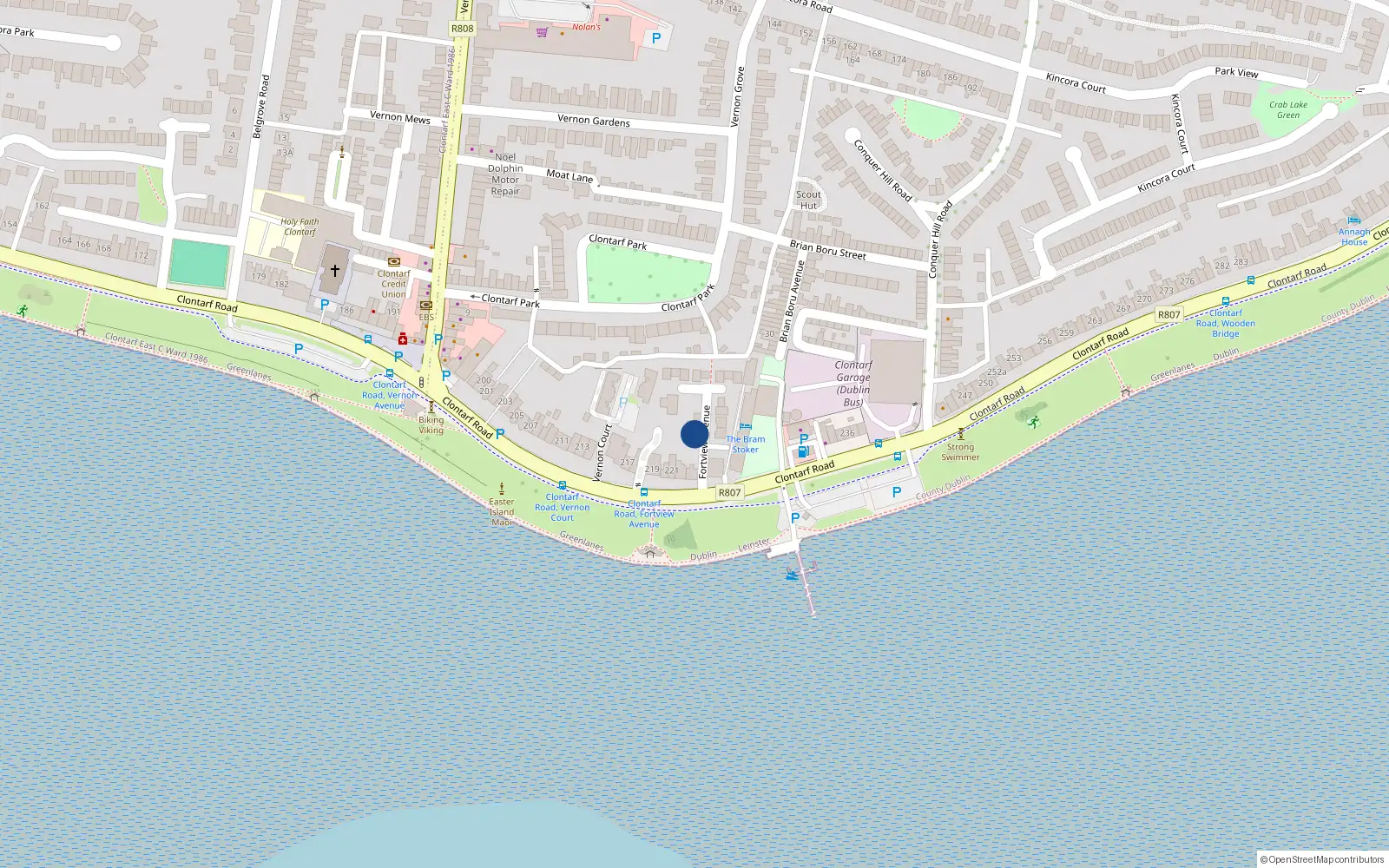 Overhead map showing the location of 2 Fortview Avenue, Clontarf, Dublin 3