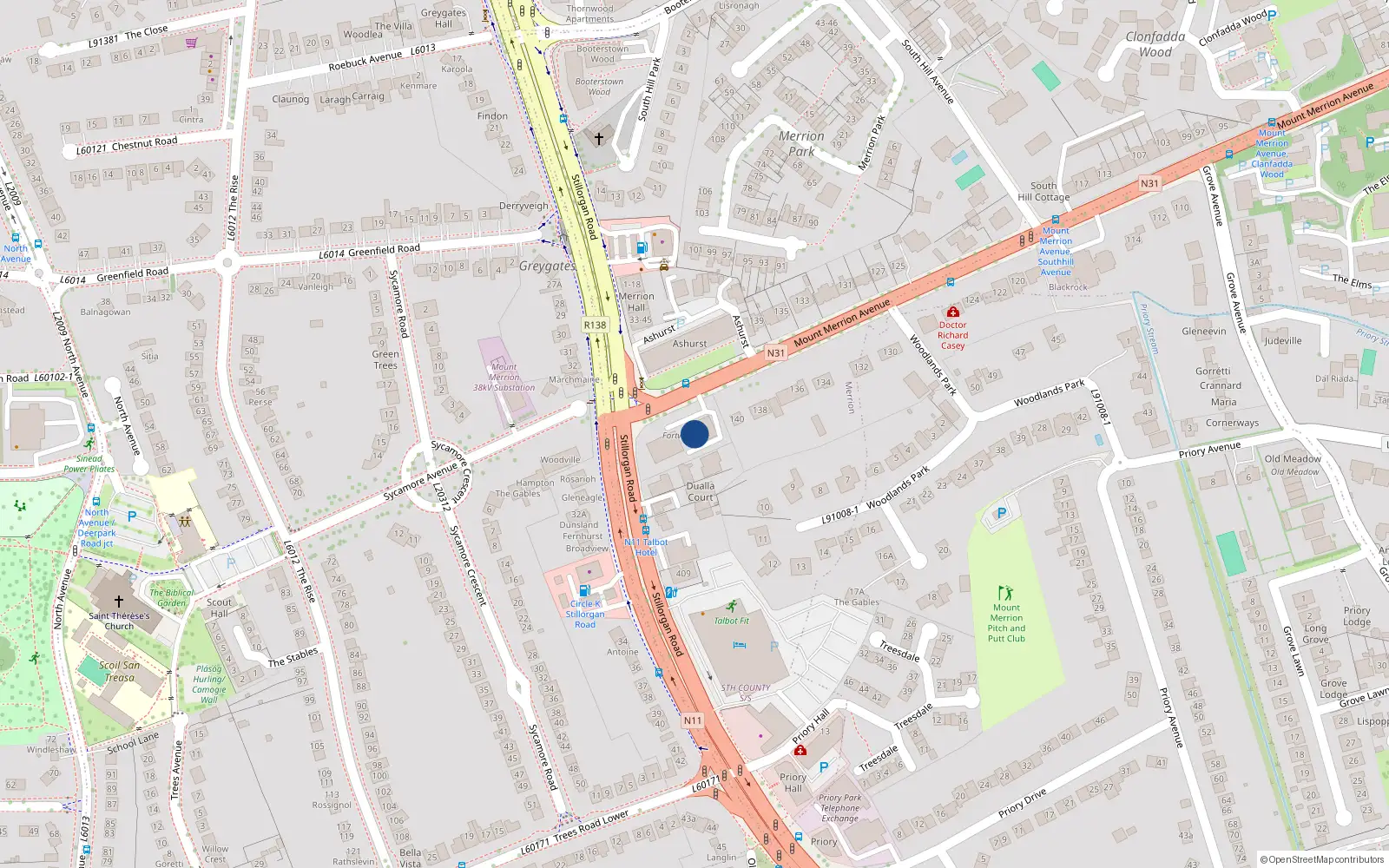 Overhead map showing the location of 2 Fortwilliam, Mount Merrion Avenue, Blackrock