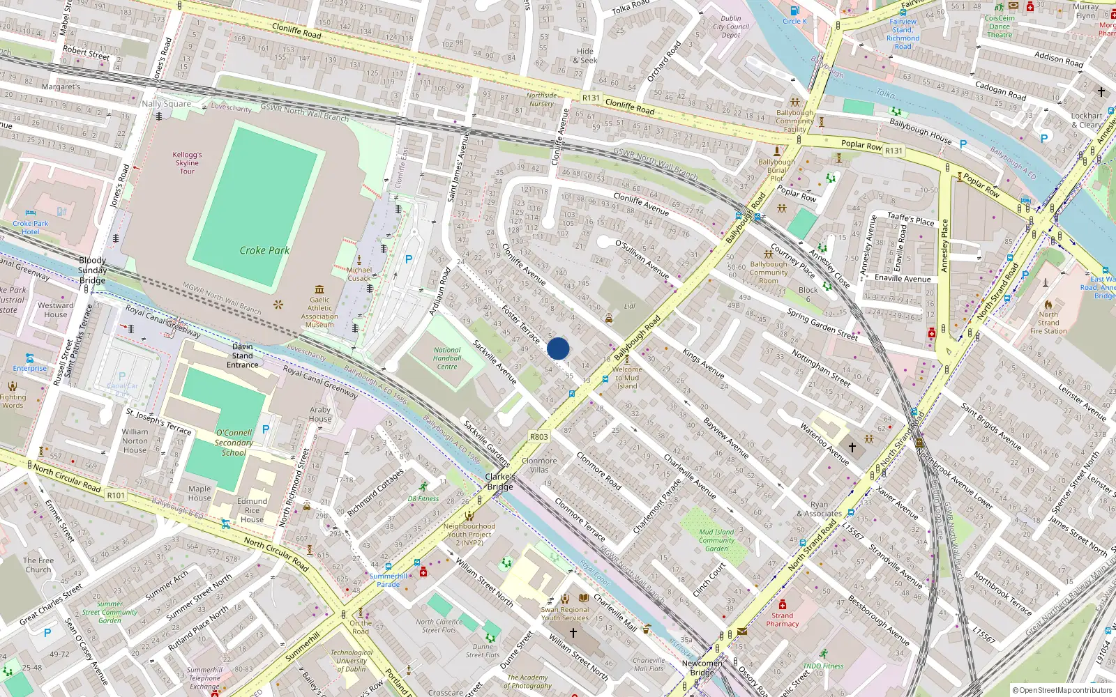 Overhead map showing the location of 2 Foster Terrace, Ballybouth, Dublin 3