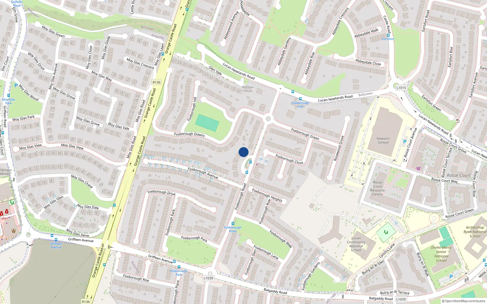 Overhead map showing the location of 2 Foxborough Crescent, Lucan