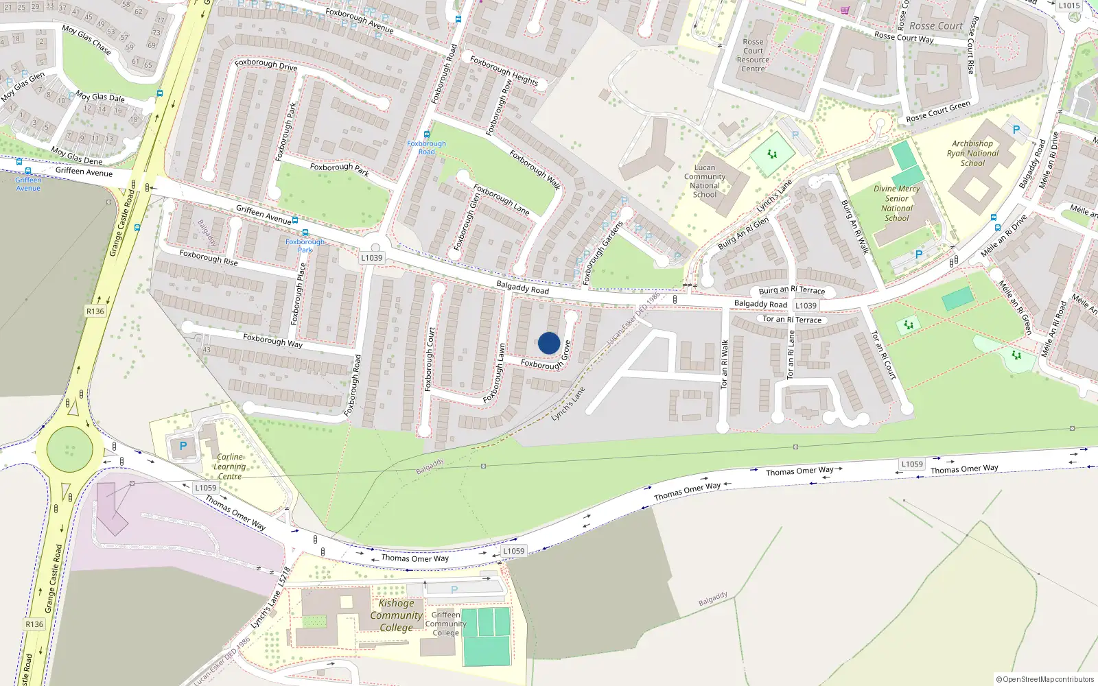 Overhead map showing the location of 2 Foxborough Grove, Lucan