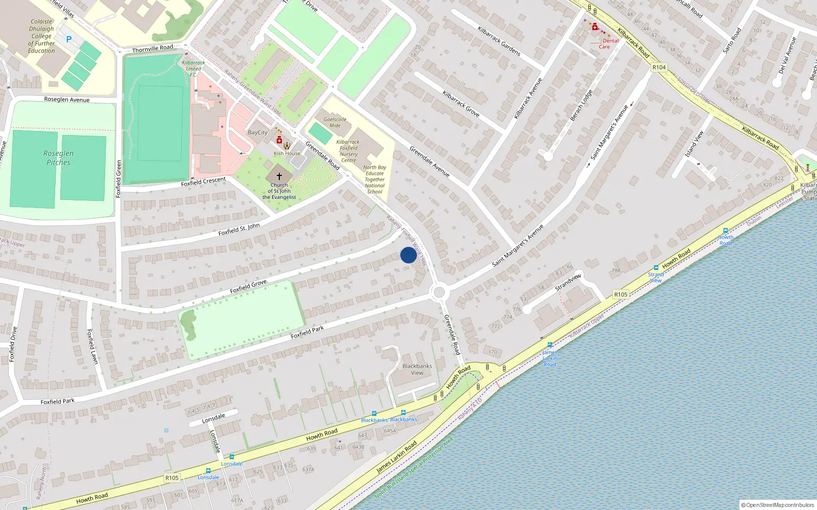 Overhead map showing the location of 2 Foxfield Grove, Dublin 5