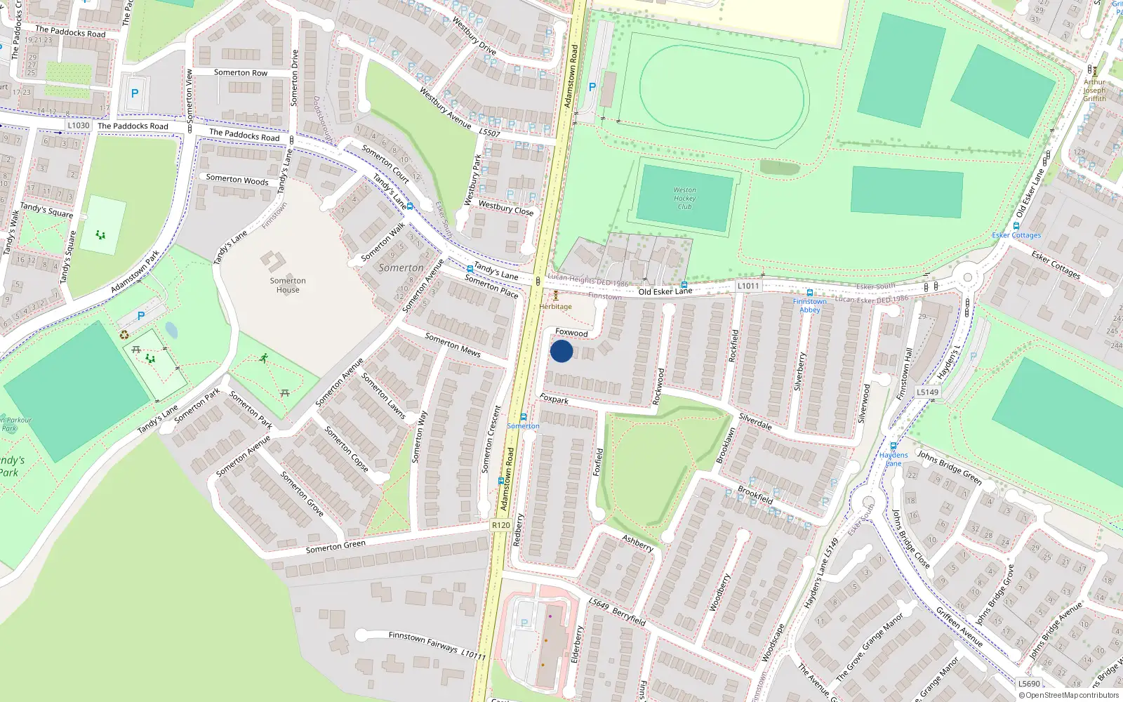 Overhead map showing the location of 2 Foxwood, Lucan