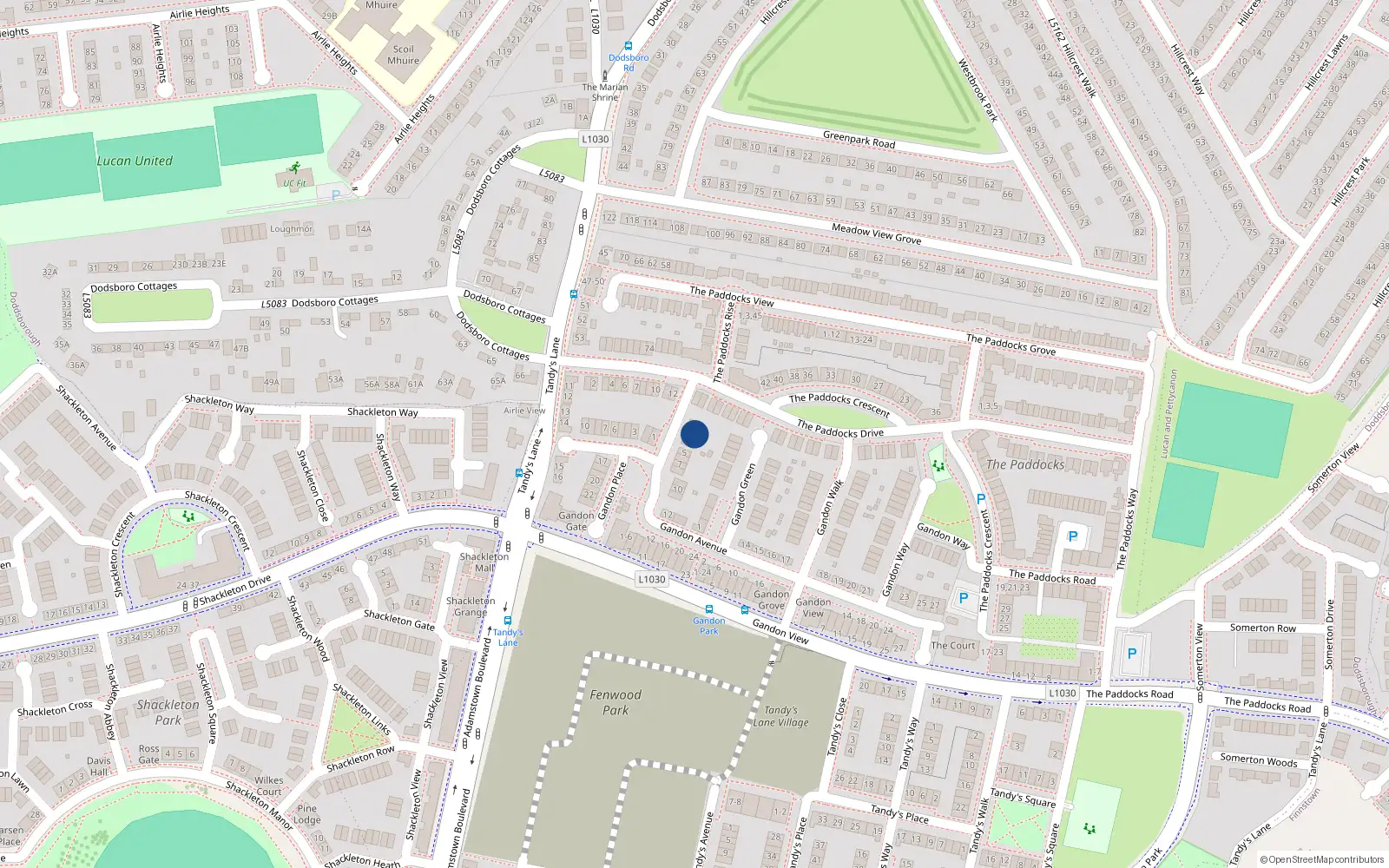 Overhead map showing the location of 2 Gandon Avenue, Lucan