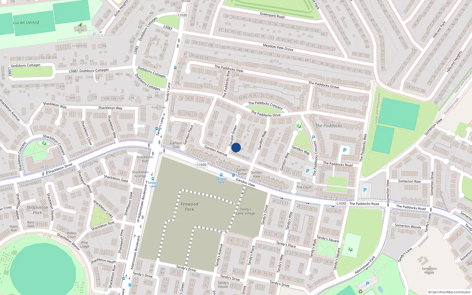 Overhead map showing the location of 2 Gandon Green, Lucan, Co Dublin