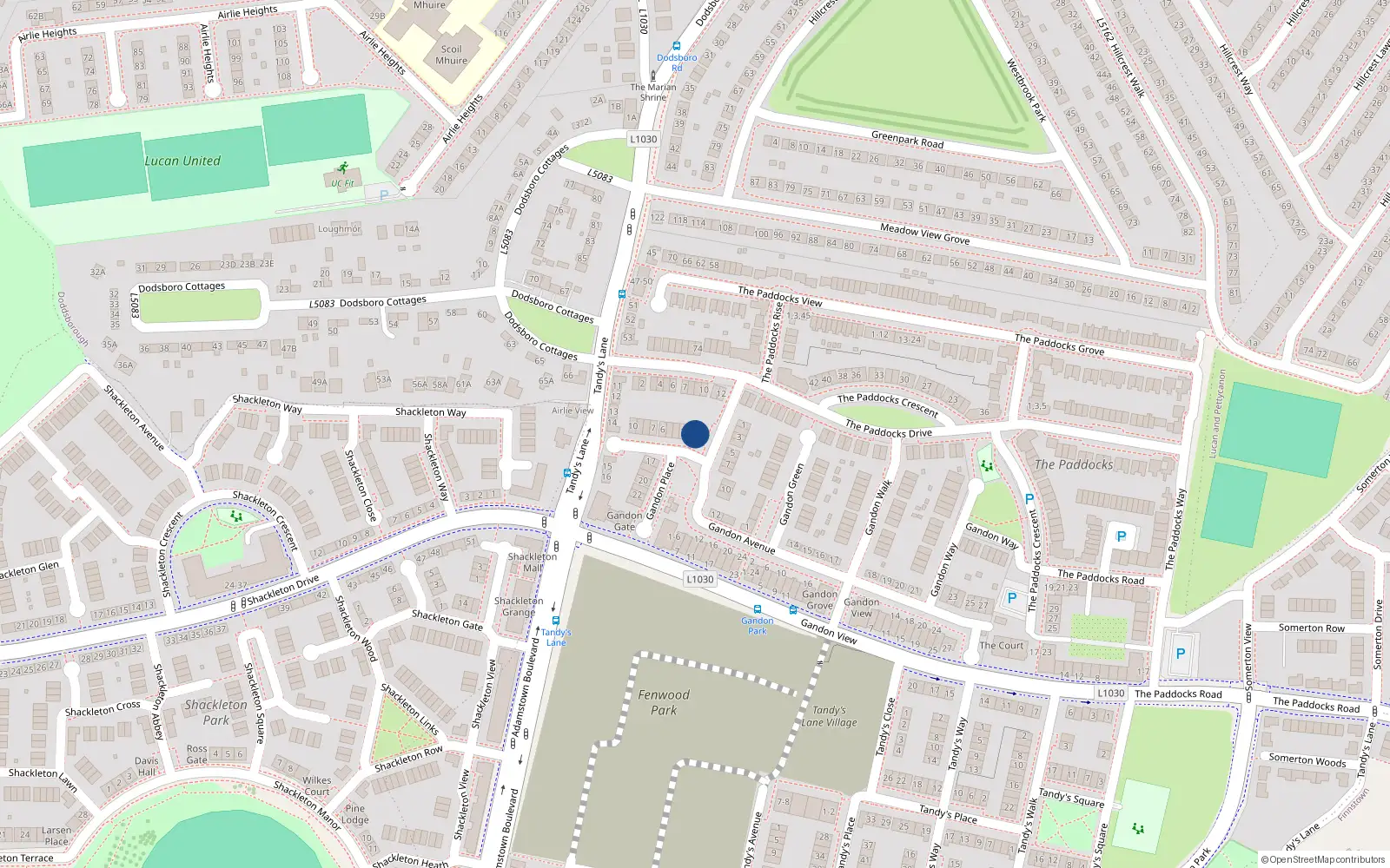 Overhead map showing the location of 2 Gandon Place, Lucan