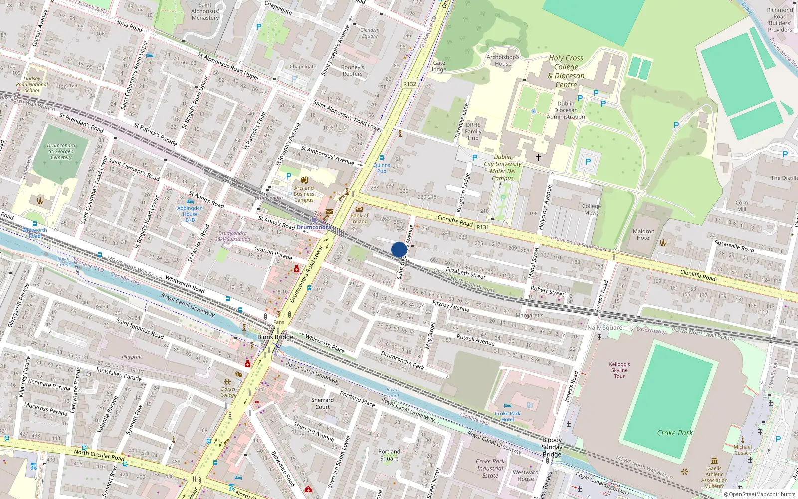 Overhead map showing the location of 2 George's Avenue, Clonliffe Road, Dublin 3