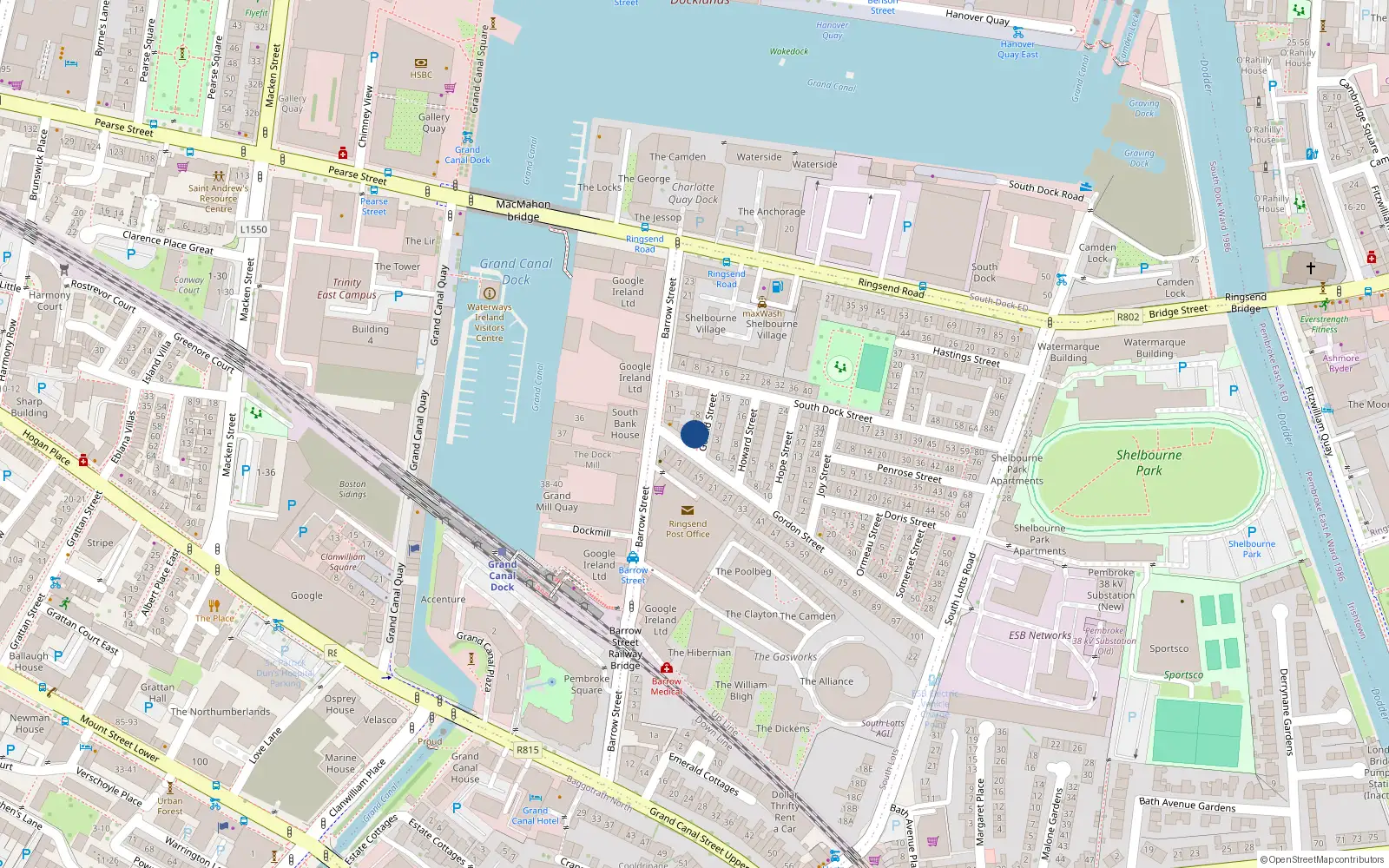 Overhead map showing the location of 2 Gerald Street, Dublin