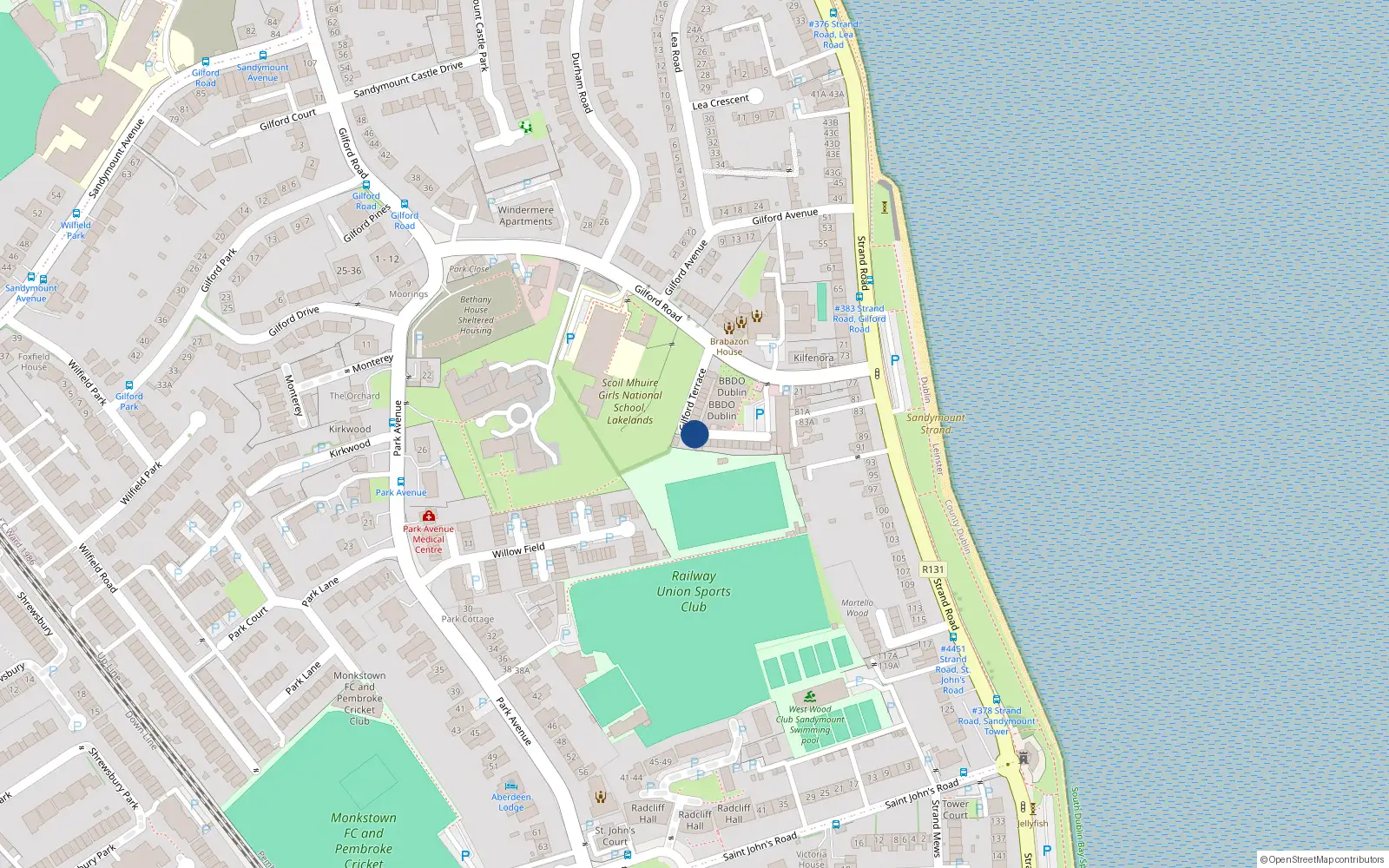 Overhead map showing the location of 2 Gilford Terrace, Sandymount