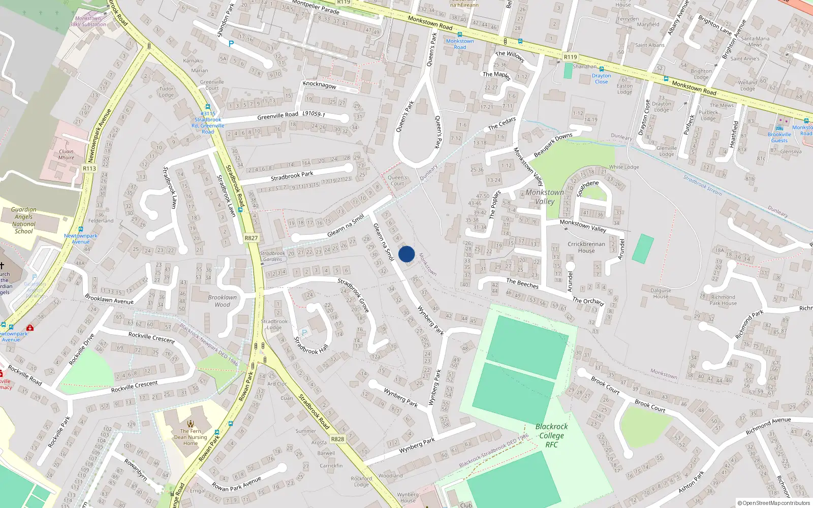 Overhead map showing the location of 2 Gleann Na Smol, Monkstown