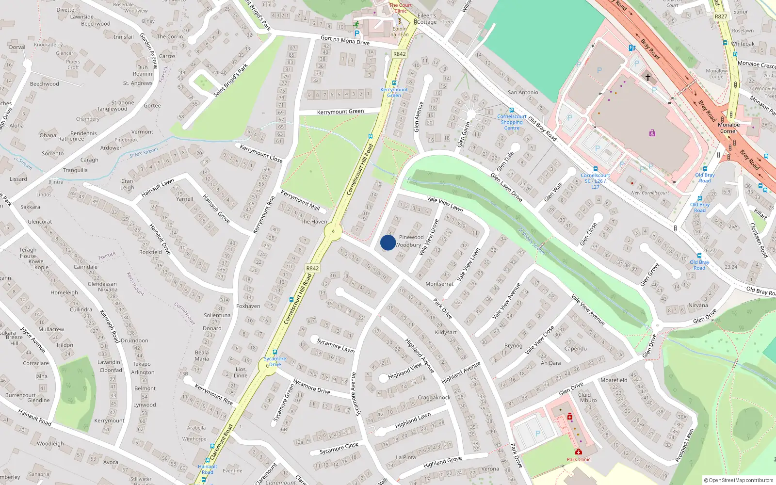 Overhead map showing the location of 2 Glen Lawn Drive, Dublin 18