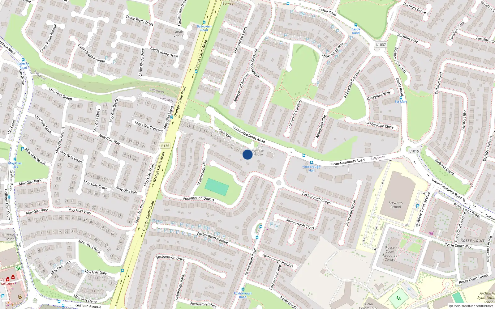 Overhead map showing the location of 2 Glen Vale, Lucan