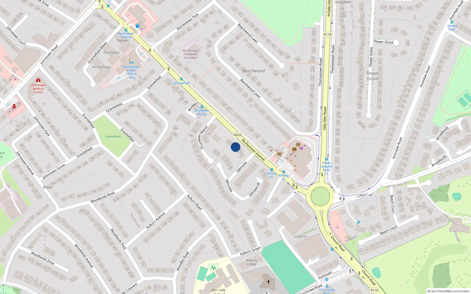 Overhead map showing the location of 2 Glenview, Killiney