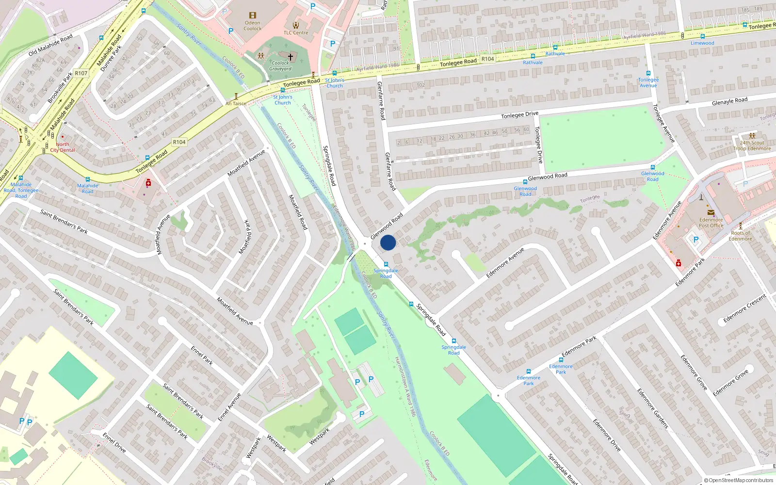 Overhead map showing the location of 2 Glenwood Road, Dublin 5