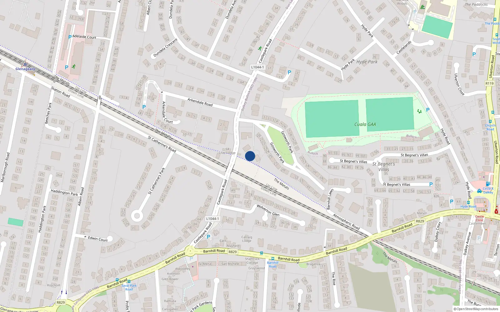 Overhead map showing the location of 2 Gosworth Court, Castelpark Road, Dalkey
