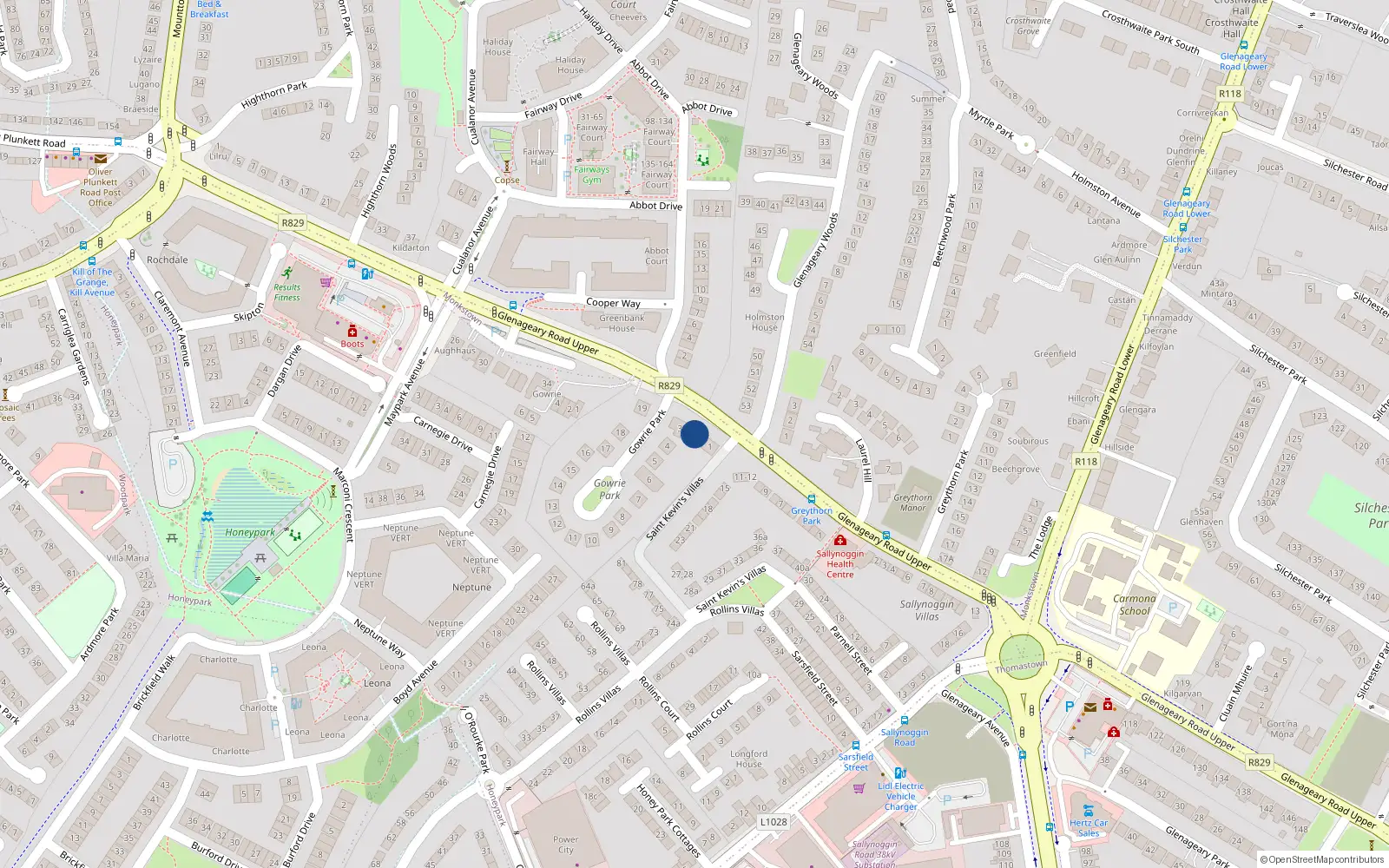 Overhead map showing the location of 2 Gowrie Park, Sallynoggin