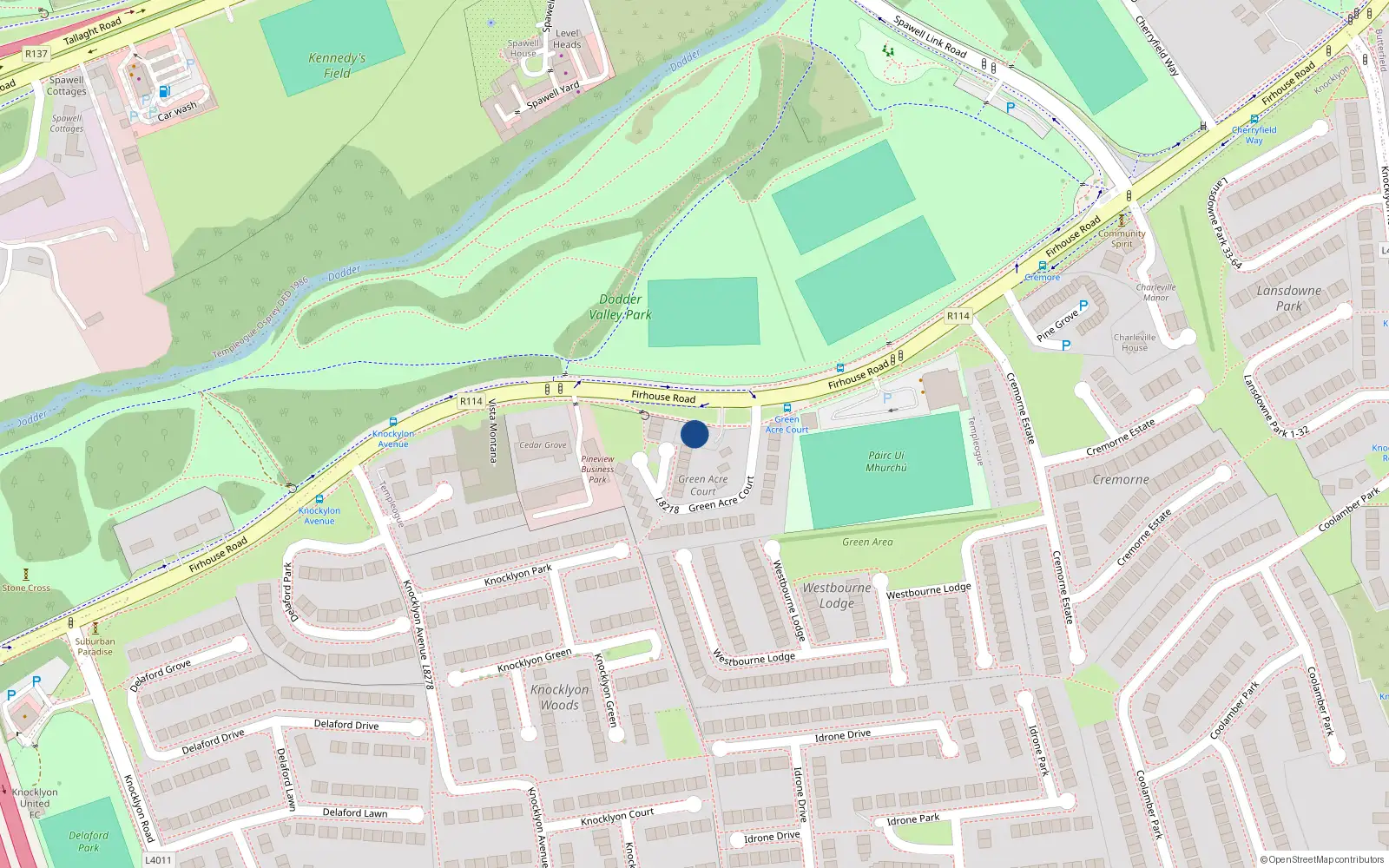 Overhead map showing the location of 2 Greenacres Lodge, Dublin 16