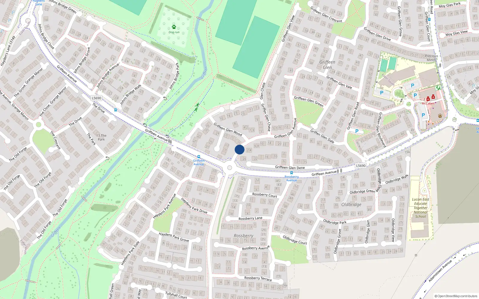Overhead map showing the location of 2 Griffeen Glen Avenue, Lucan