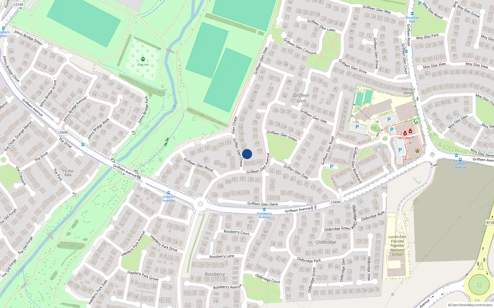Overhead map showing the location of 2 Griffeen Glen Chase, Lucan