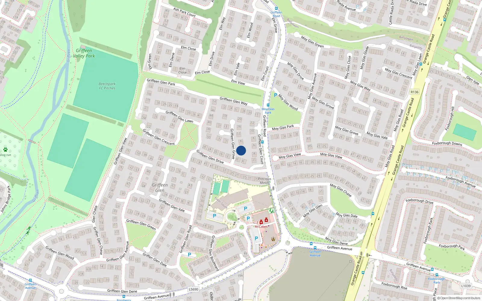 Overhead map showing the location of 2 Griffeen Glen Grove, Lucan