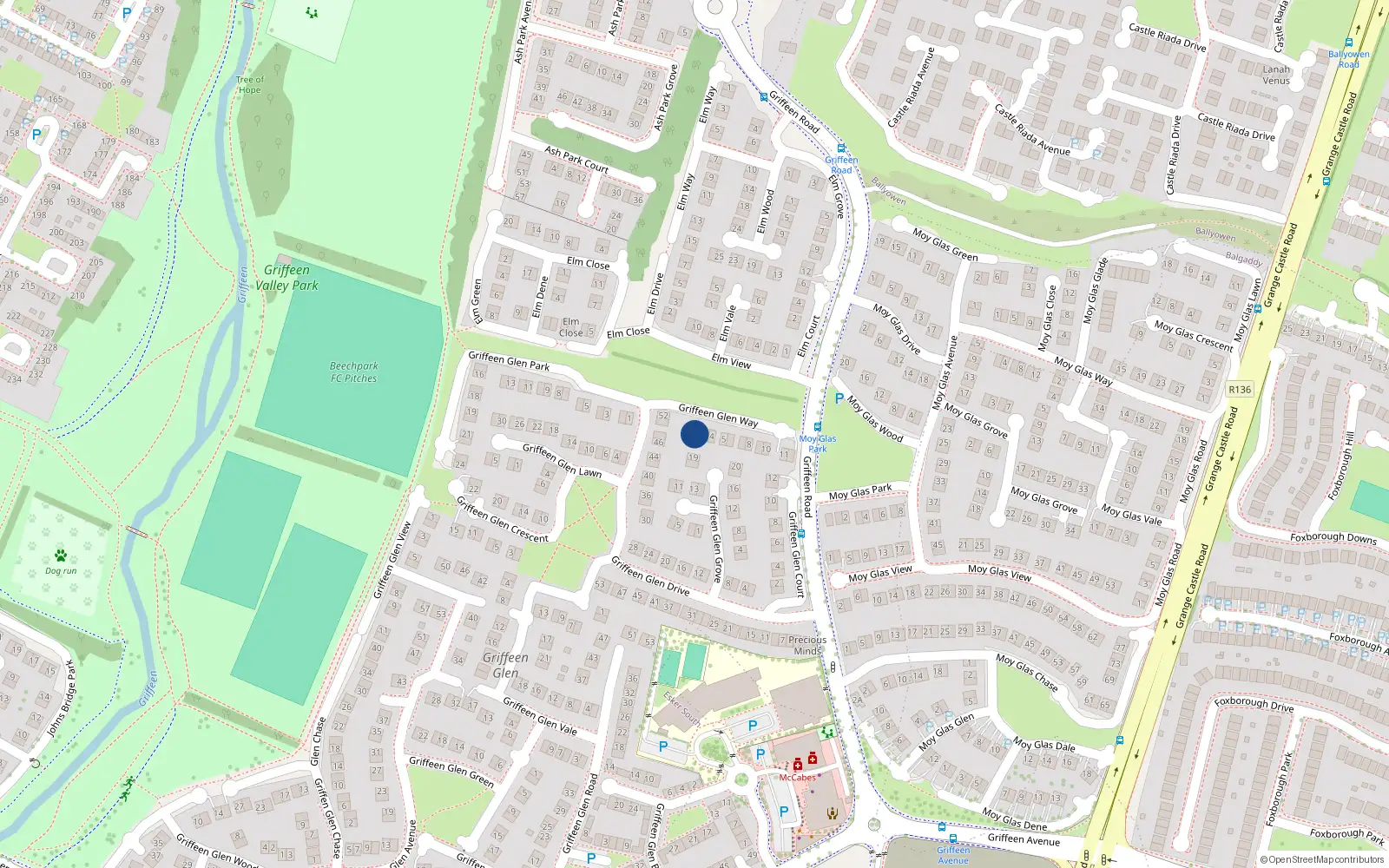 Overhead map showing the location of 2 Griffeen Glen Way, Lucan