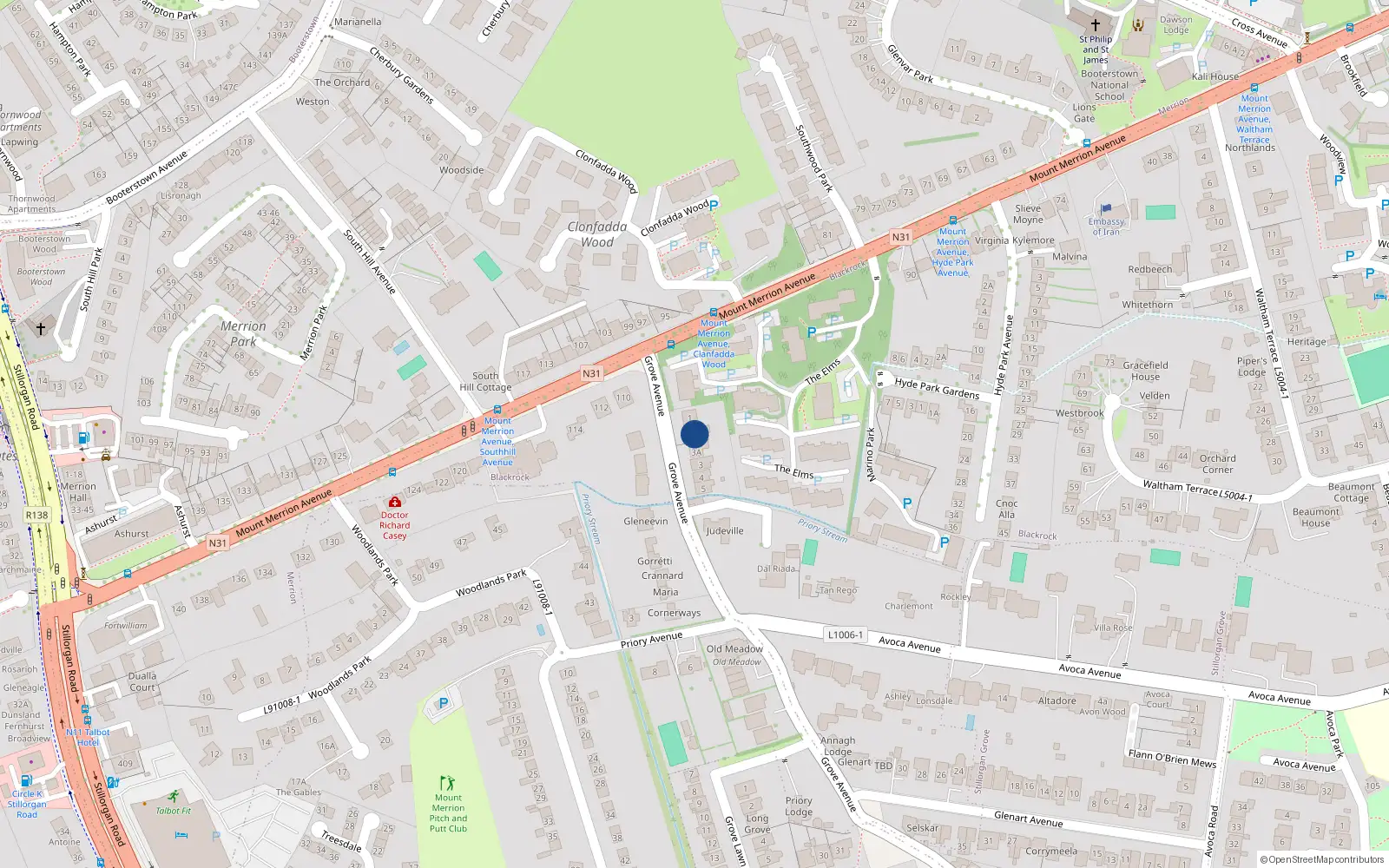 Overhead map showing the location of 2 Grove Avenue, Dublin