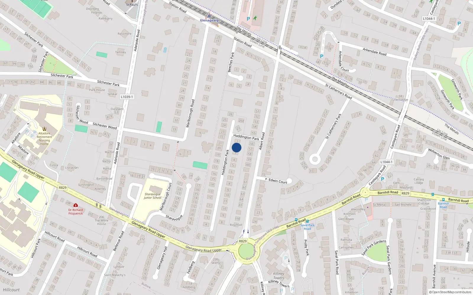 Overhead map showing the location of 2 Haddington Park, Glenageary