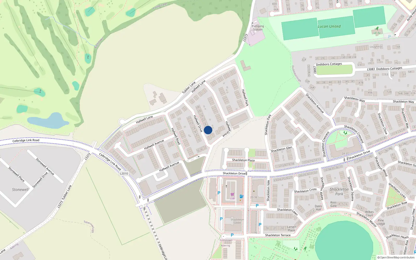 Overhead map showing the location of 2 Hallwell Drive, Lucan