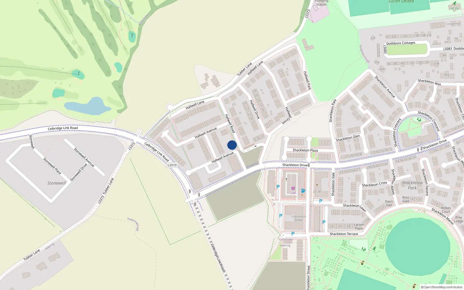 Overhead map showing the location of 2 Hallwell Avenue, Lucan