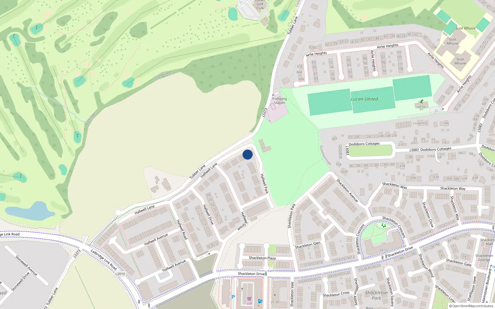 Overhead map showing the location of 2 Hallwell Lane, Lucan