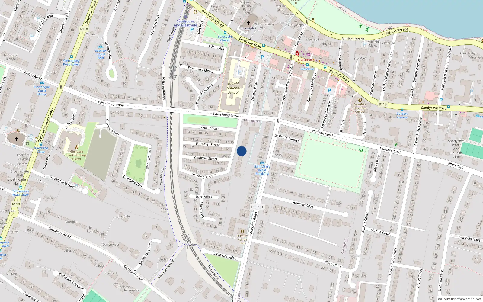 Overhead map showing the location of 2 Harold Terrace, Glasthule
