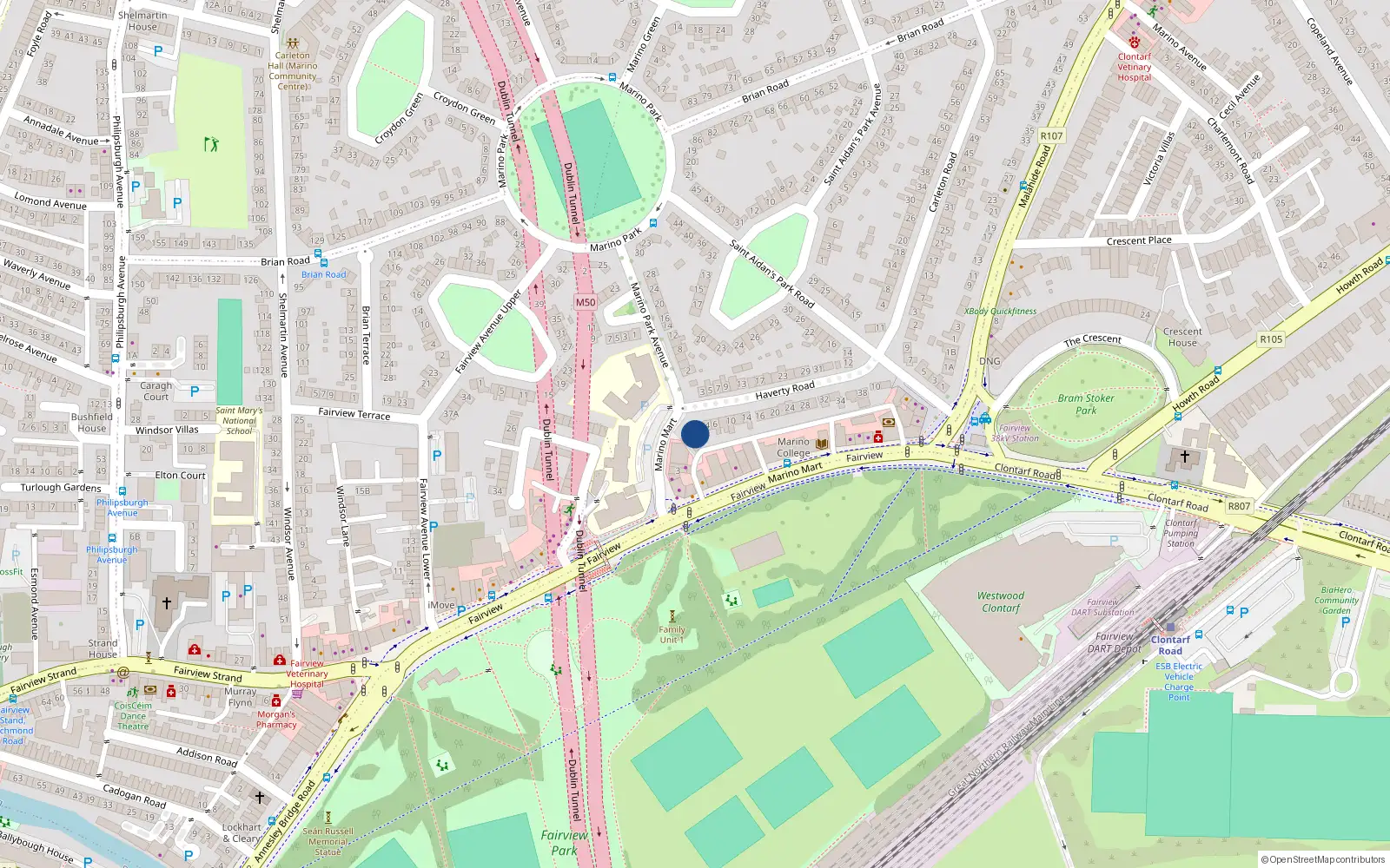 Overhead map showing the location of 2 Haverty Road, Marino, Dublin 3