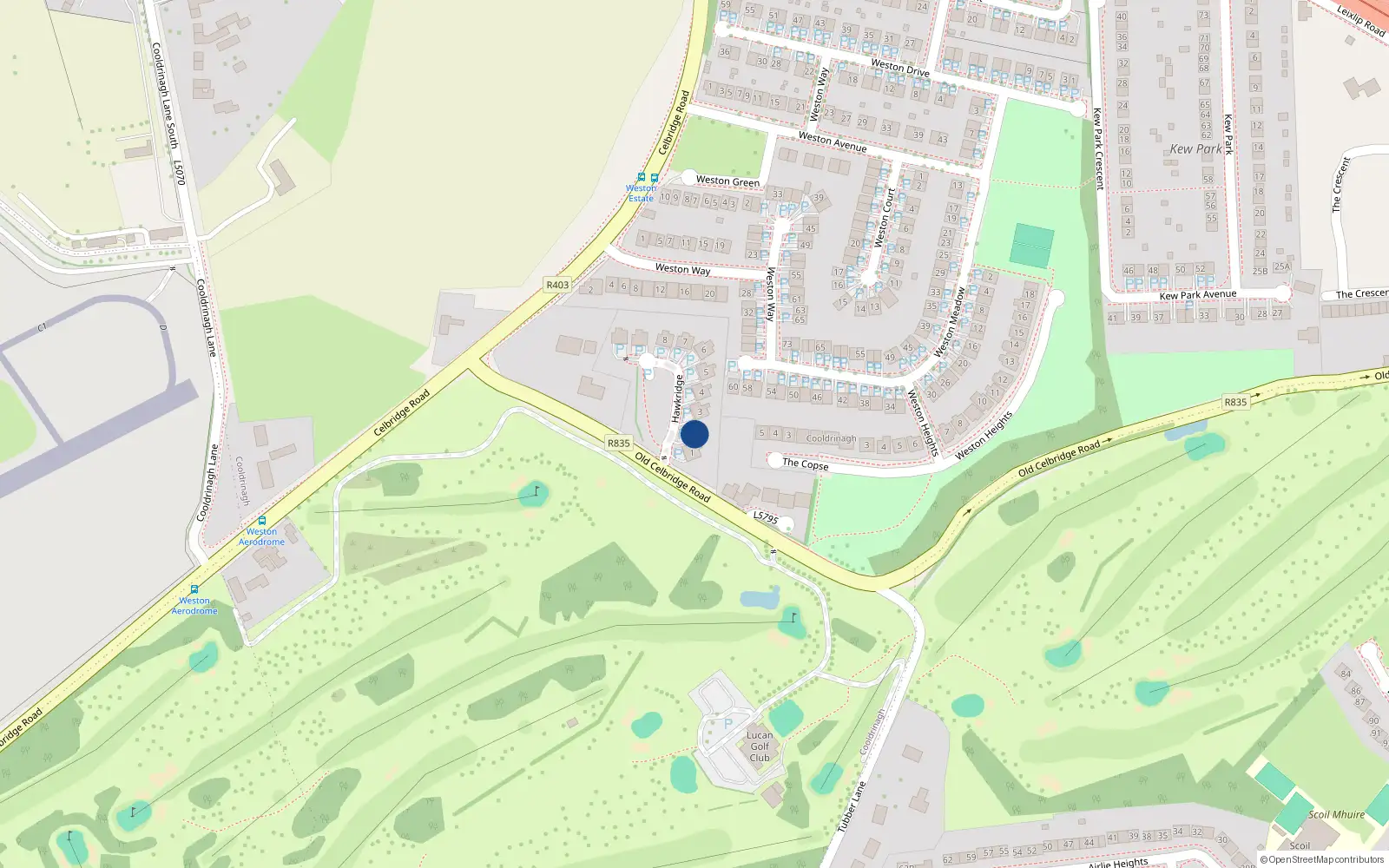 Overhead map showing the location of 2 Hawkridge, Lucan