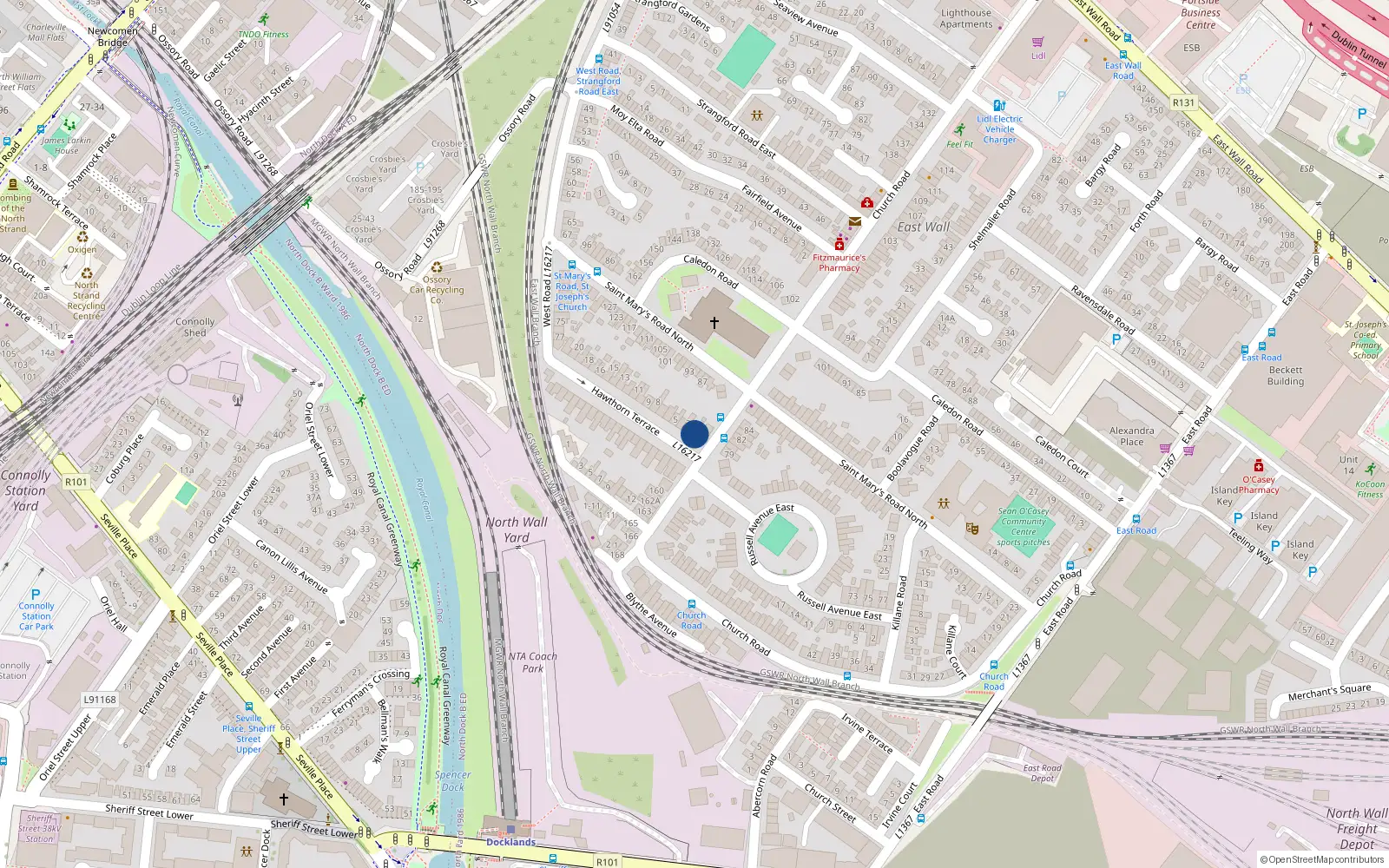 Overhead map showing the location of 2 Hawthorn Terrace, Dublin 3