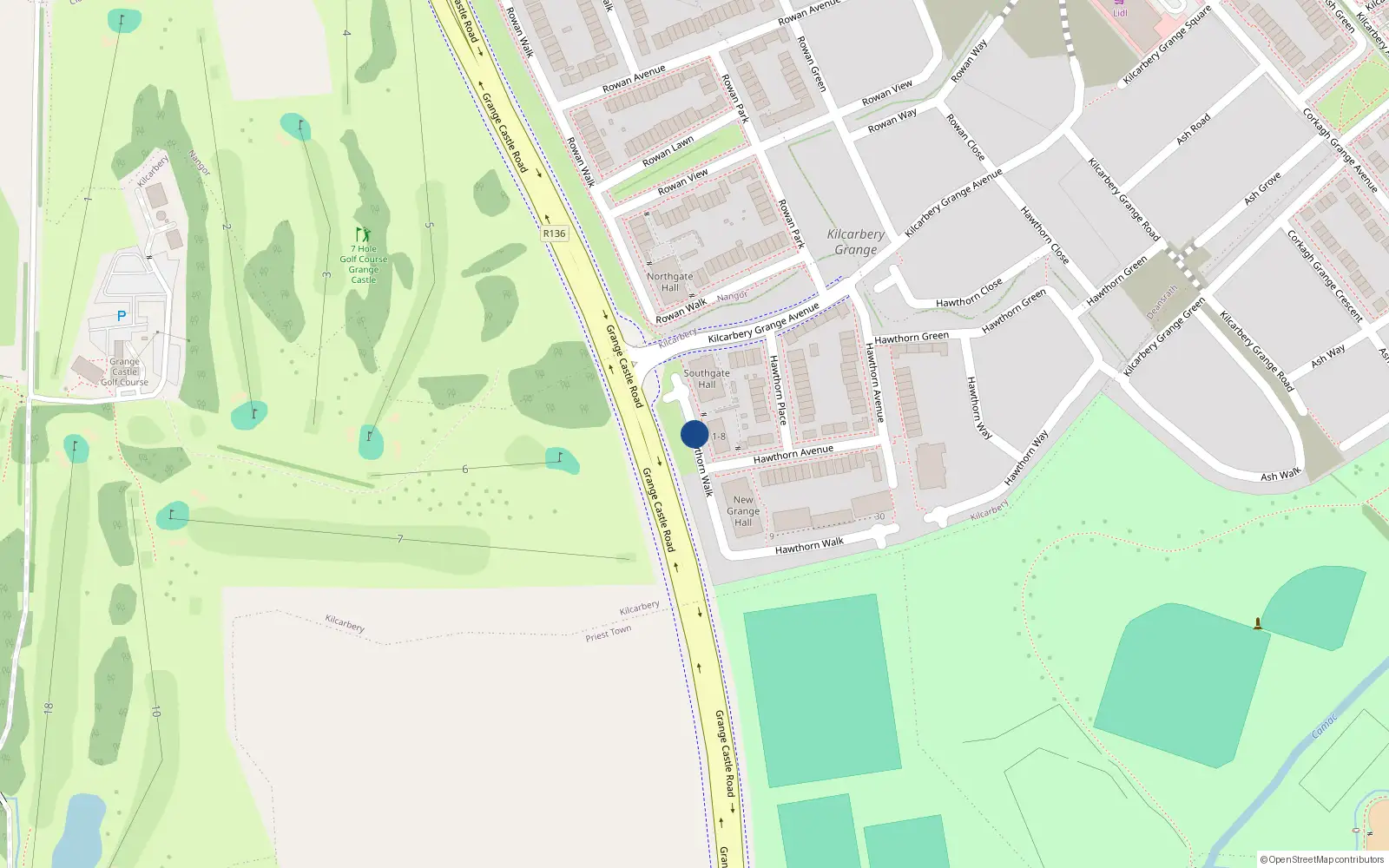Overhead map showing the location of 2 Hawthorn Walk, Kilcarbery