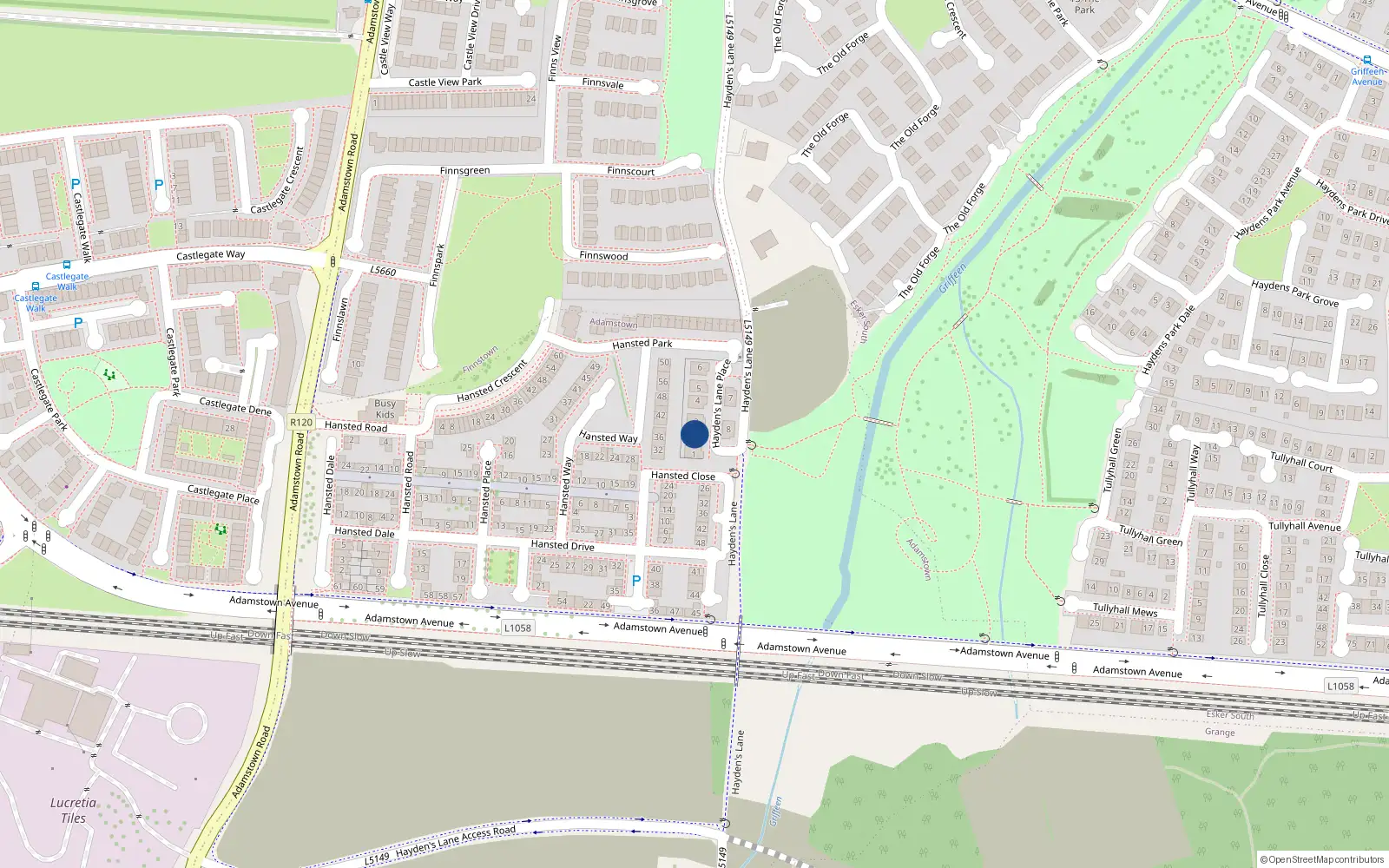 Overhead map showing the location of 2 Haydens Lane, Lucan