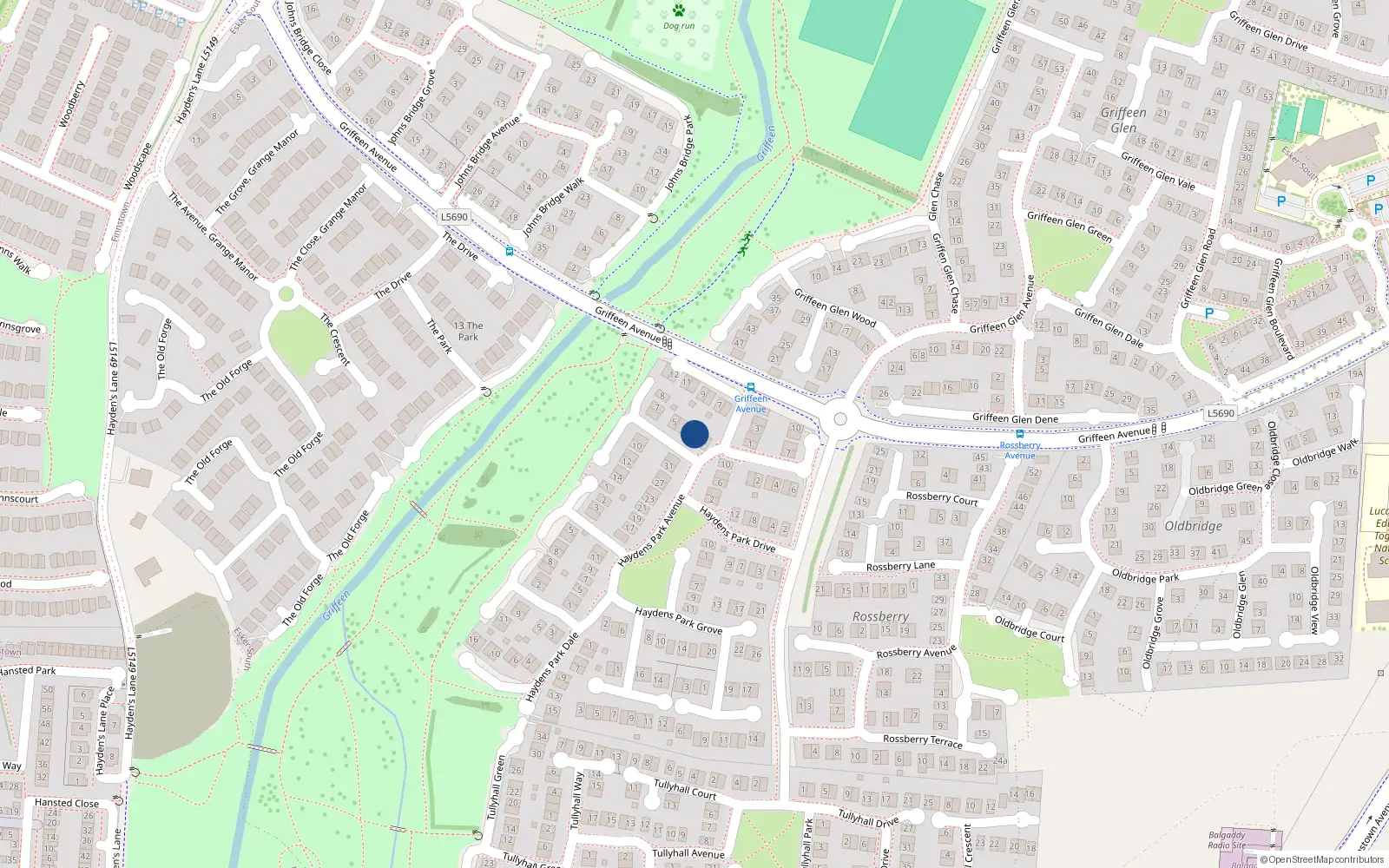 Overhead map showing the location of 2 Haydens Park Green, Lucan, Co Dublin