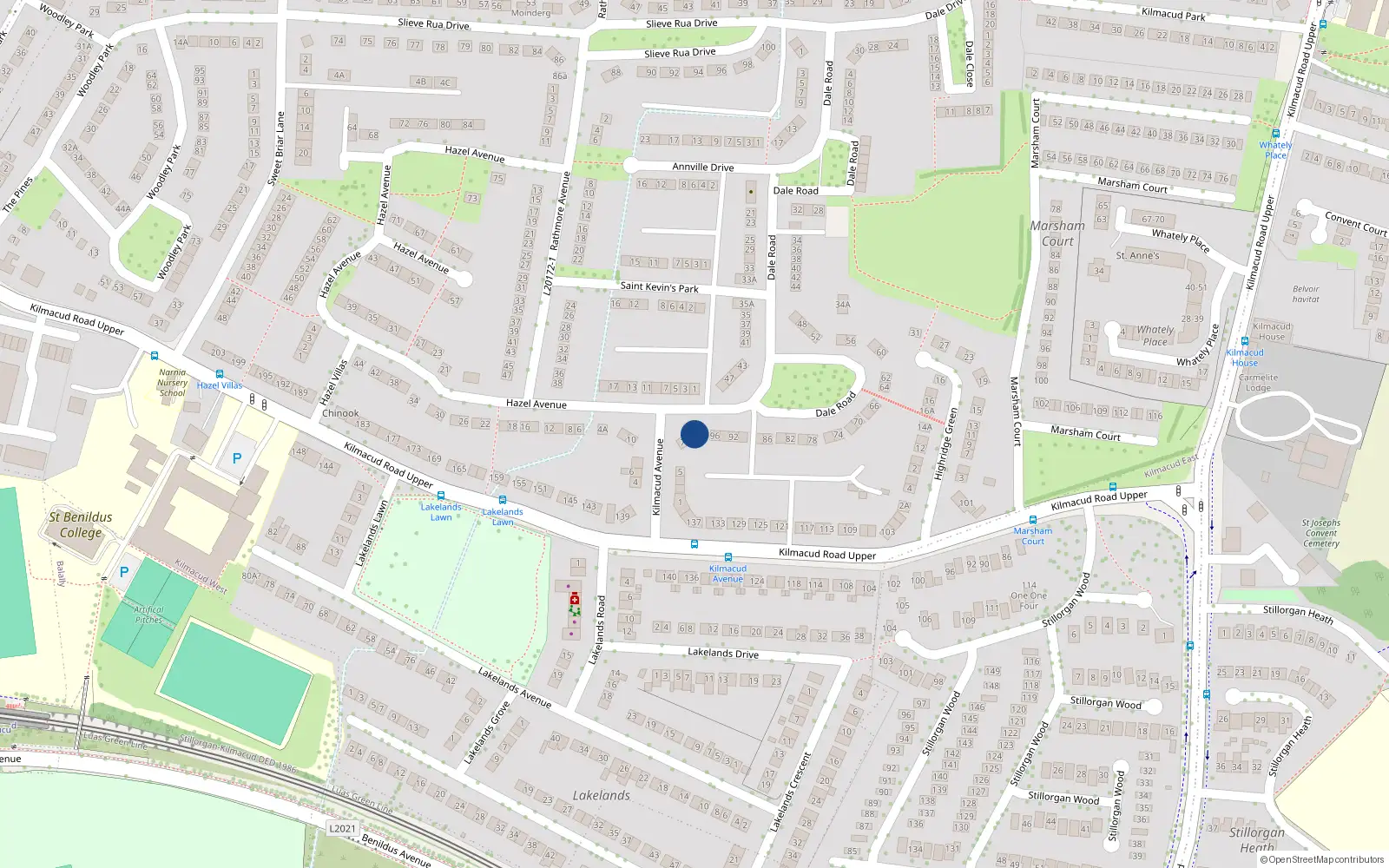 Overhead map showing the location of 2 Hazel Avenue, Blackrock