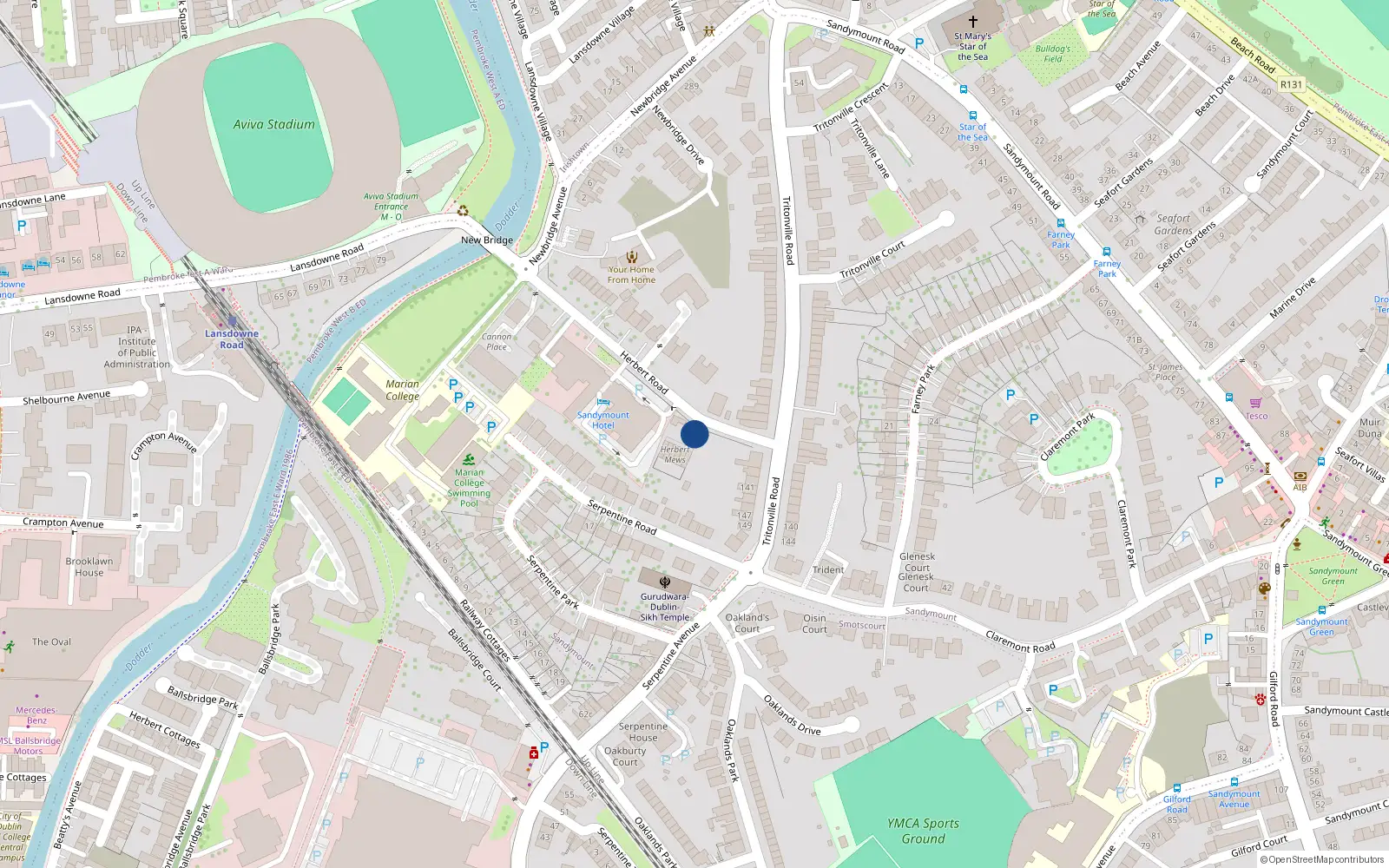 Overhead map showing the location of 2 Herbert Mews, Sandymount