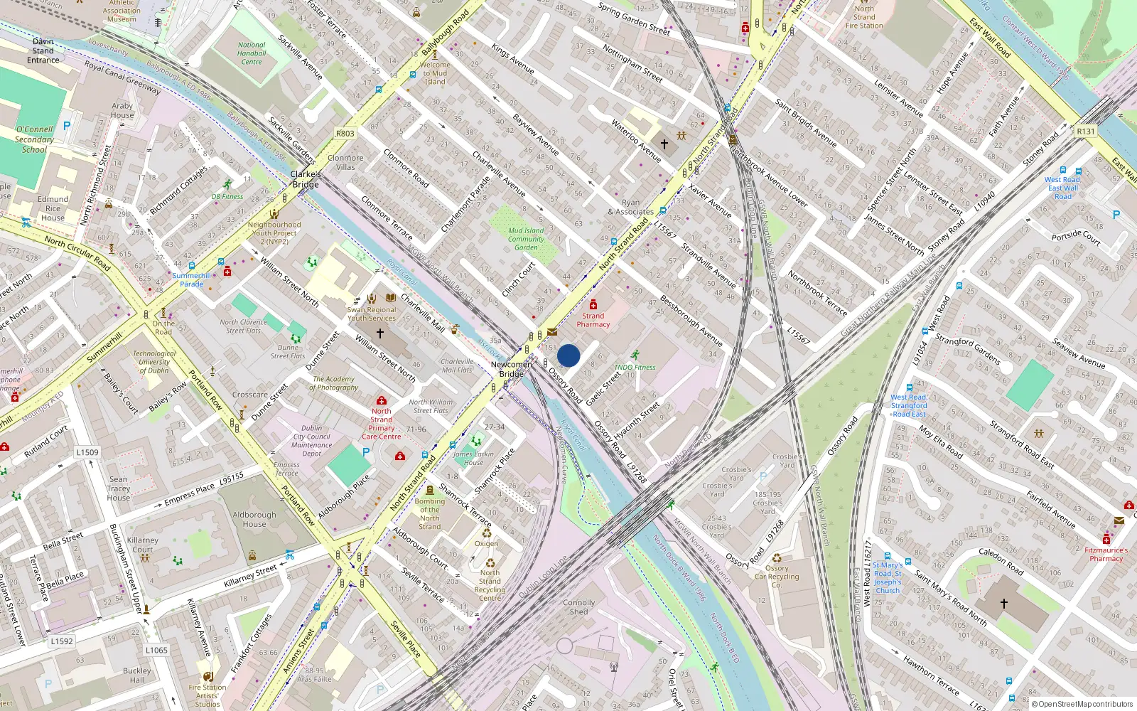 Overhead map showing the location of 2 Hibernian Avenue, North Strand Dublin 3