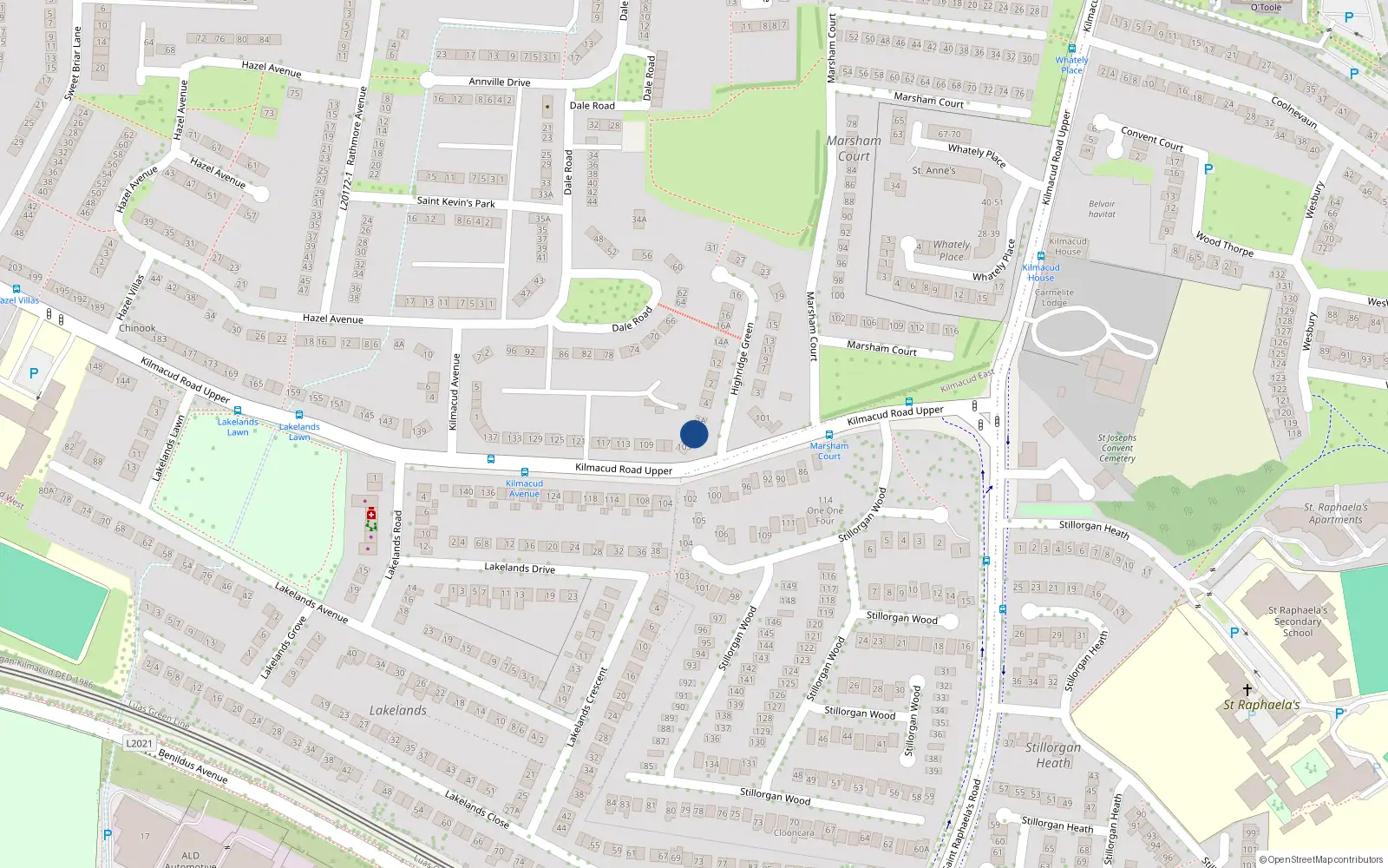 Overhead map showing the location of 2 Highridge Green, Blackrock