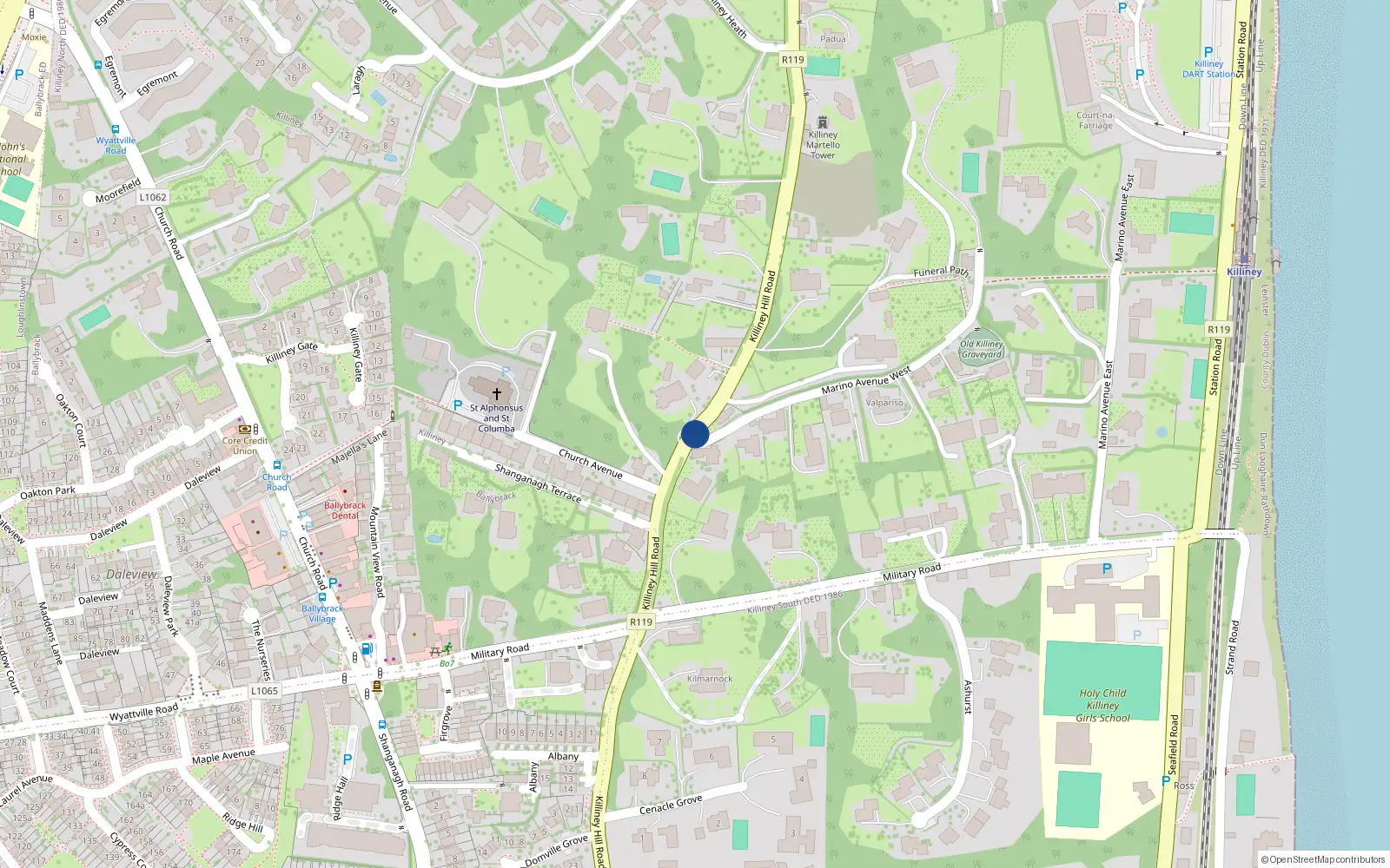 Overhead map showing the location of 2 Hill Cottages, Killiney Hill Road, Killiney