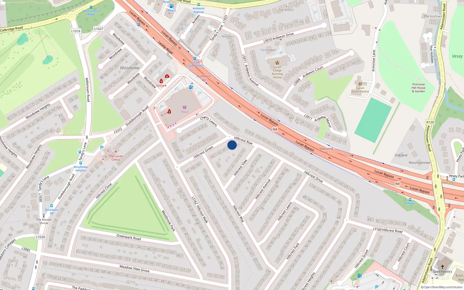 Overhead map showing the location of 2 Hillcrest Green, Lucan