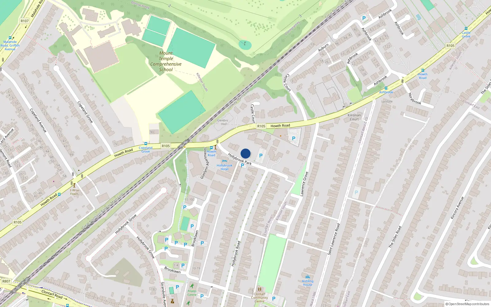 Overhead map showing the location of 2 Hollybrook Wood Clontarf, Dublin 3, Dublin