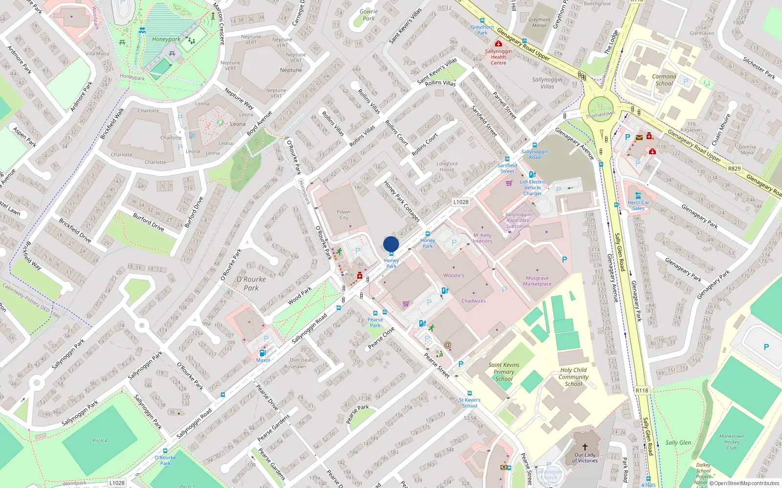 Overhead map showing the location of 2 Honey Park, Sallynoggin