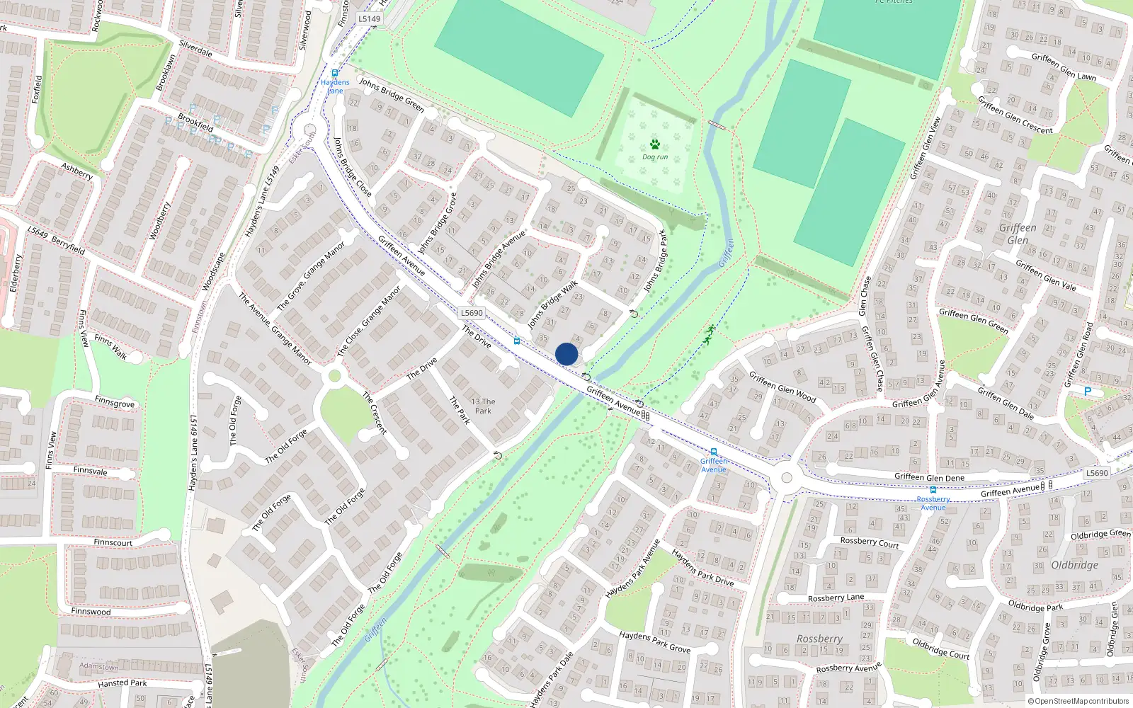 Overhead map showing the location of 2 Johnsbridge Park, Lucan, Dublin