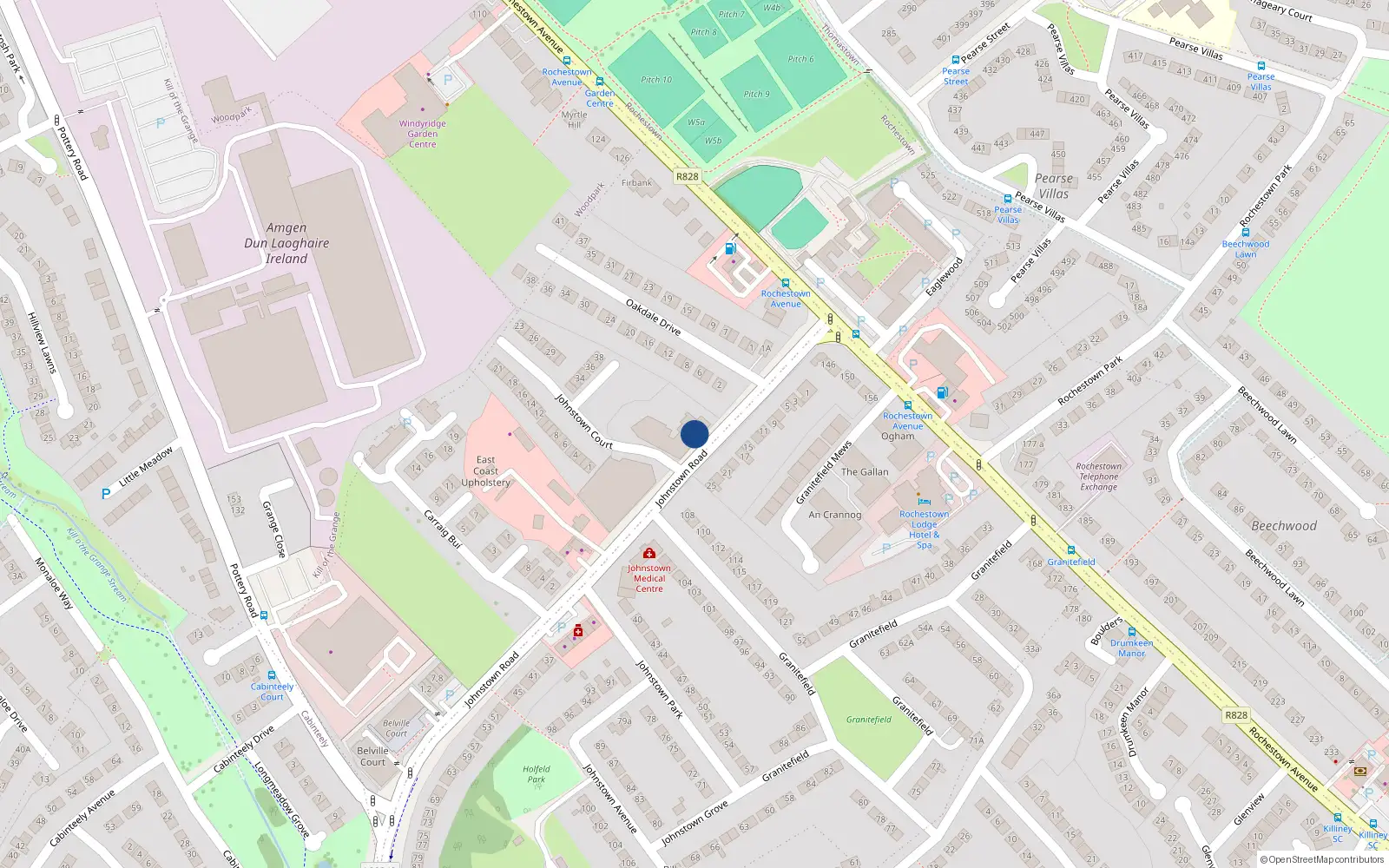 Overhead map showing the location of 2 Johnstown Court, Cabinteely